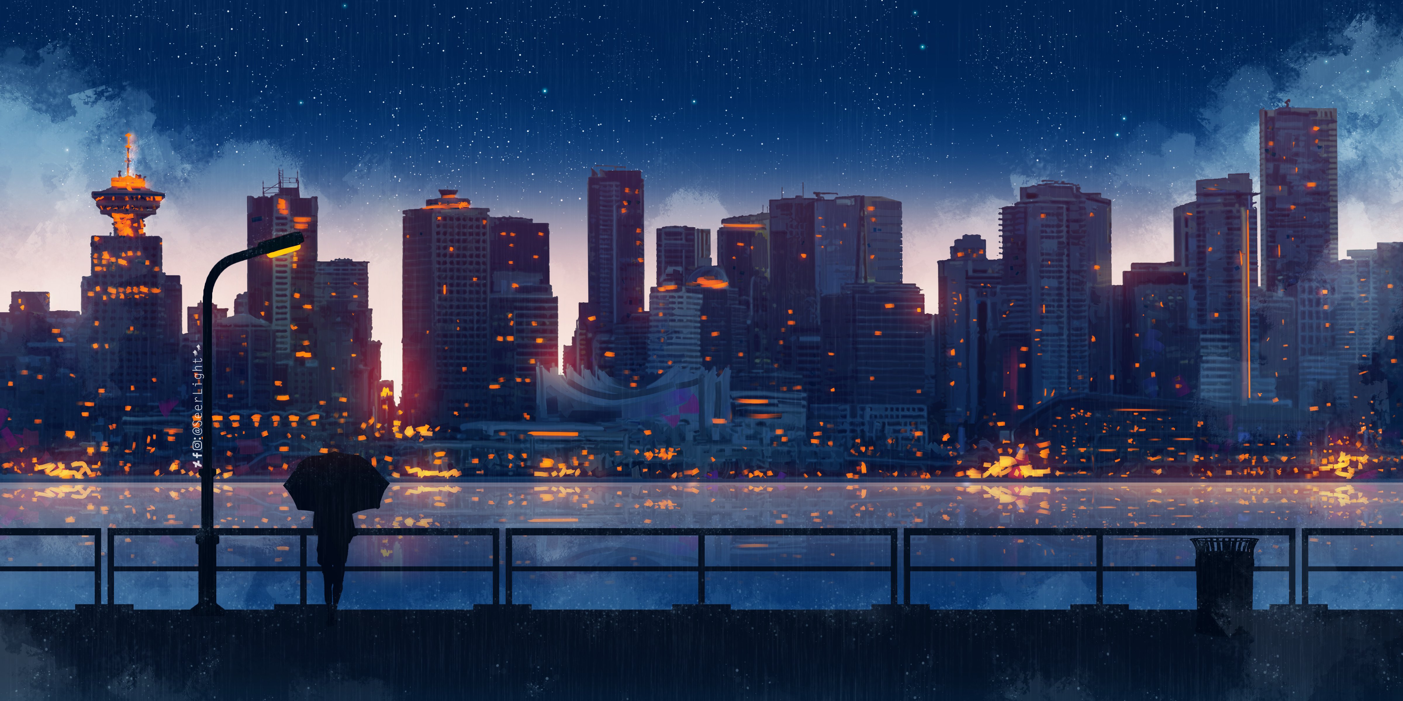 Wallpaper City at night anime style
