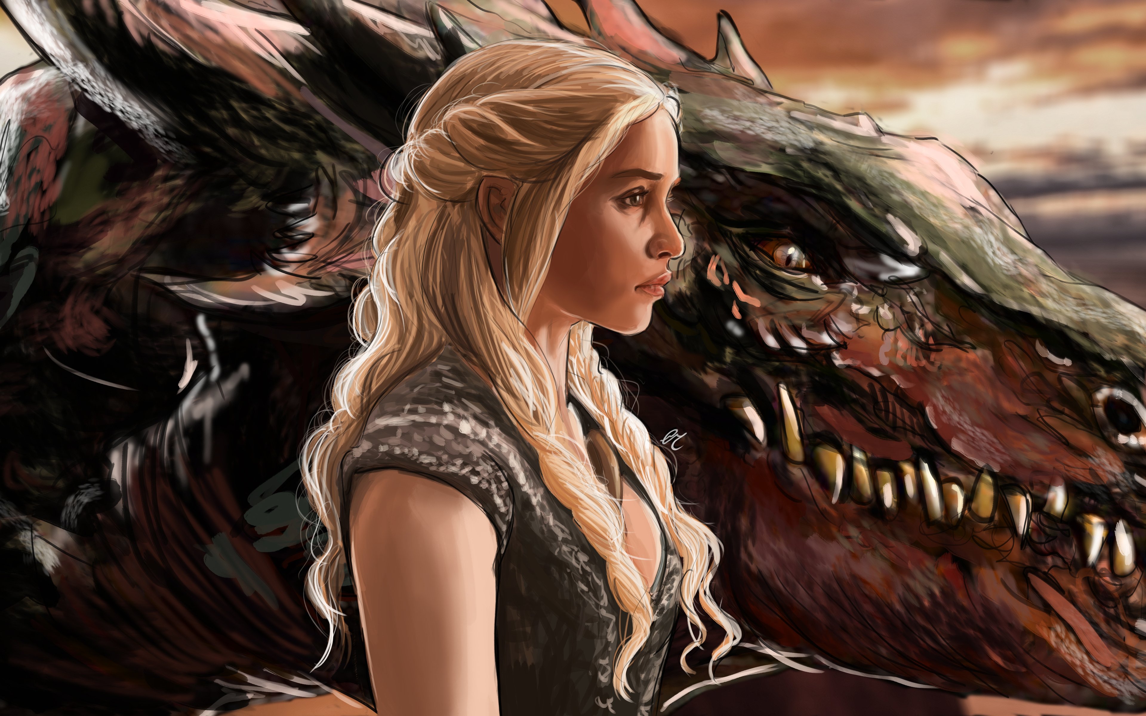 Wallpaper Daenerys Targaryen with dragon Fanart