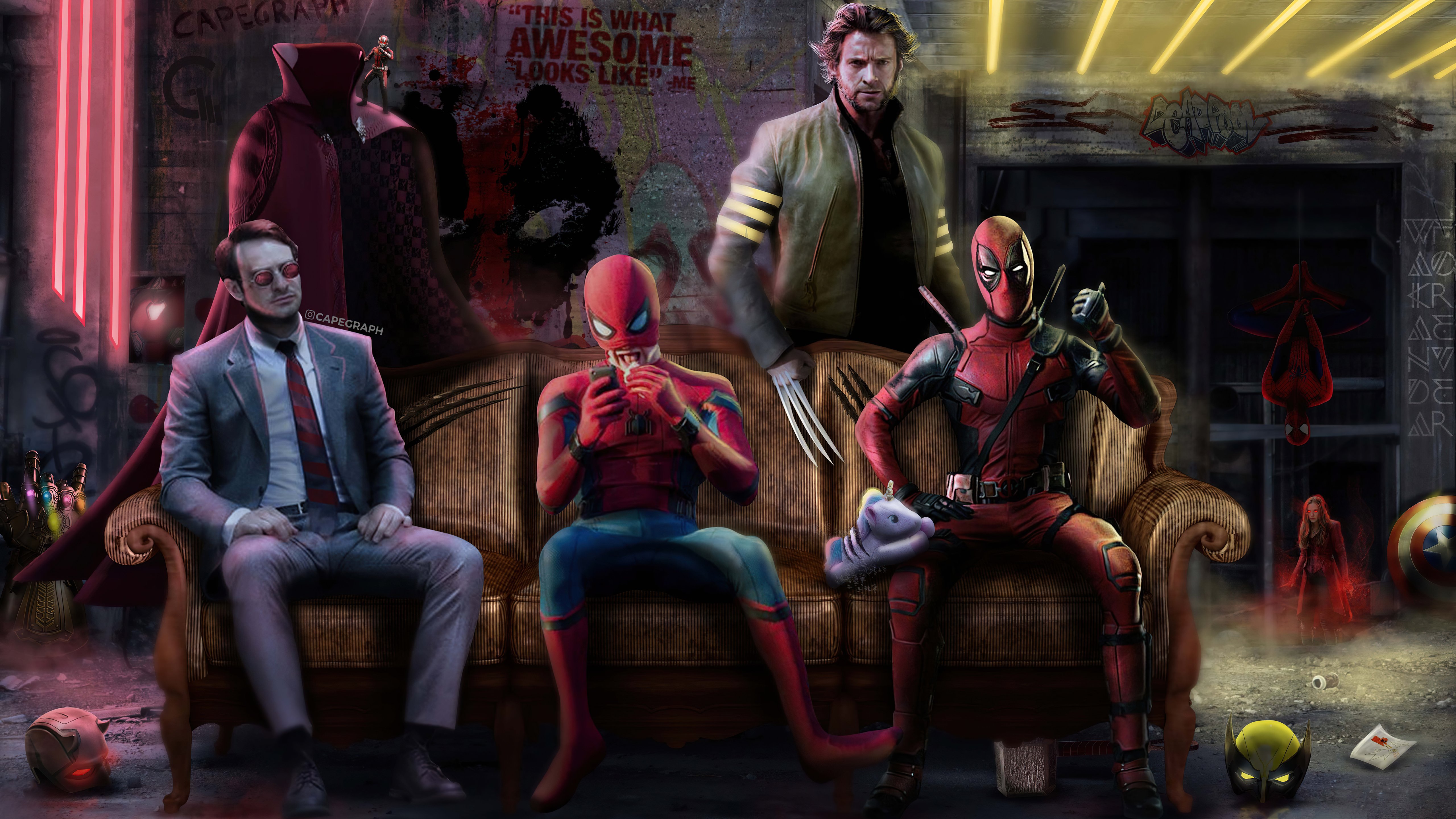 Fondos de pantalla Deadpool, hombre araña y Wolverine