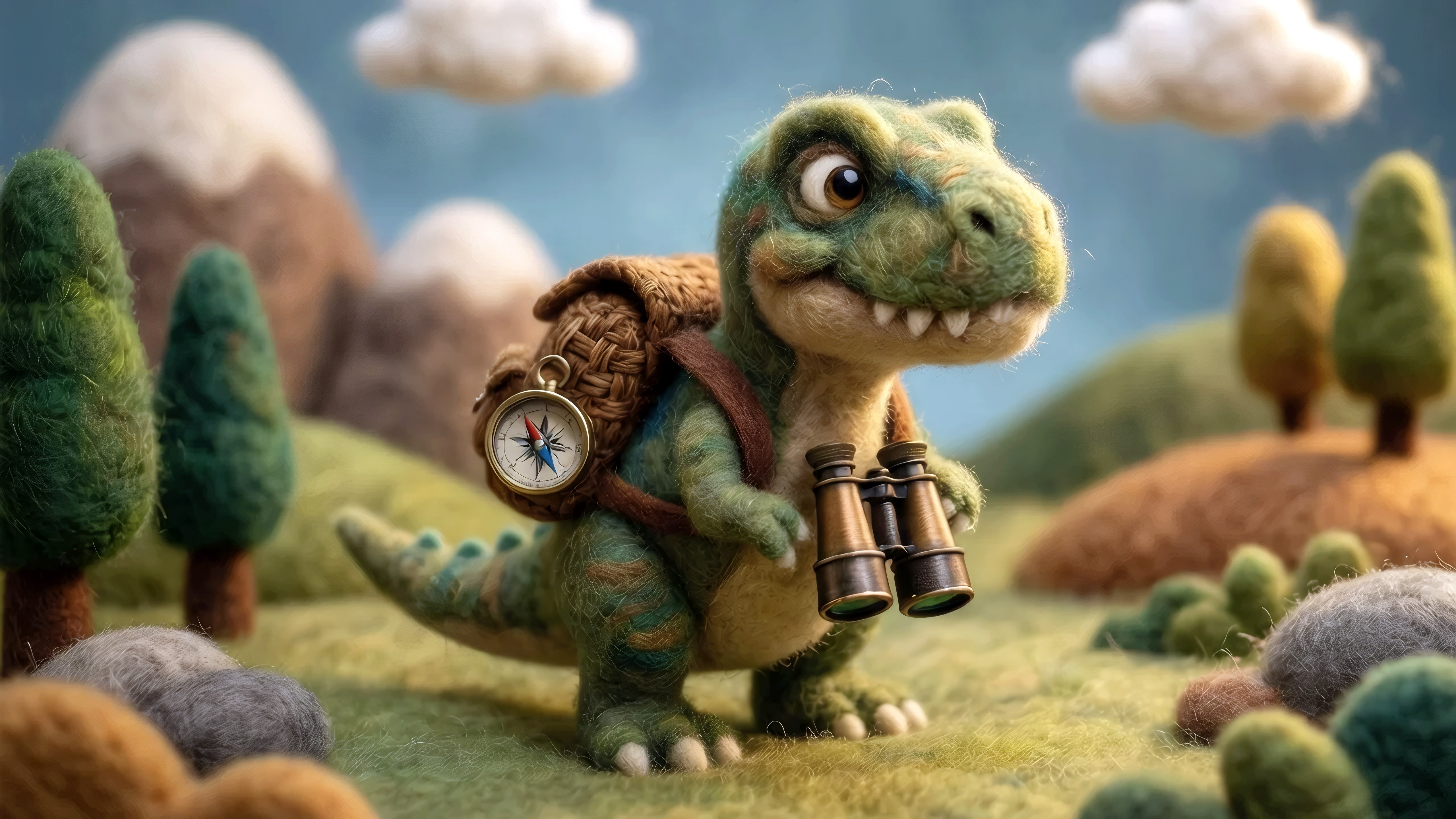 Fondos de pantalla Cute Miniature Explorer Dinosaur in Felt World