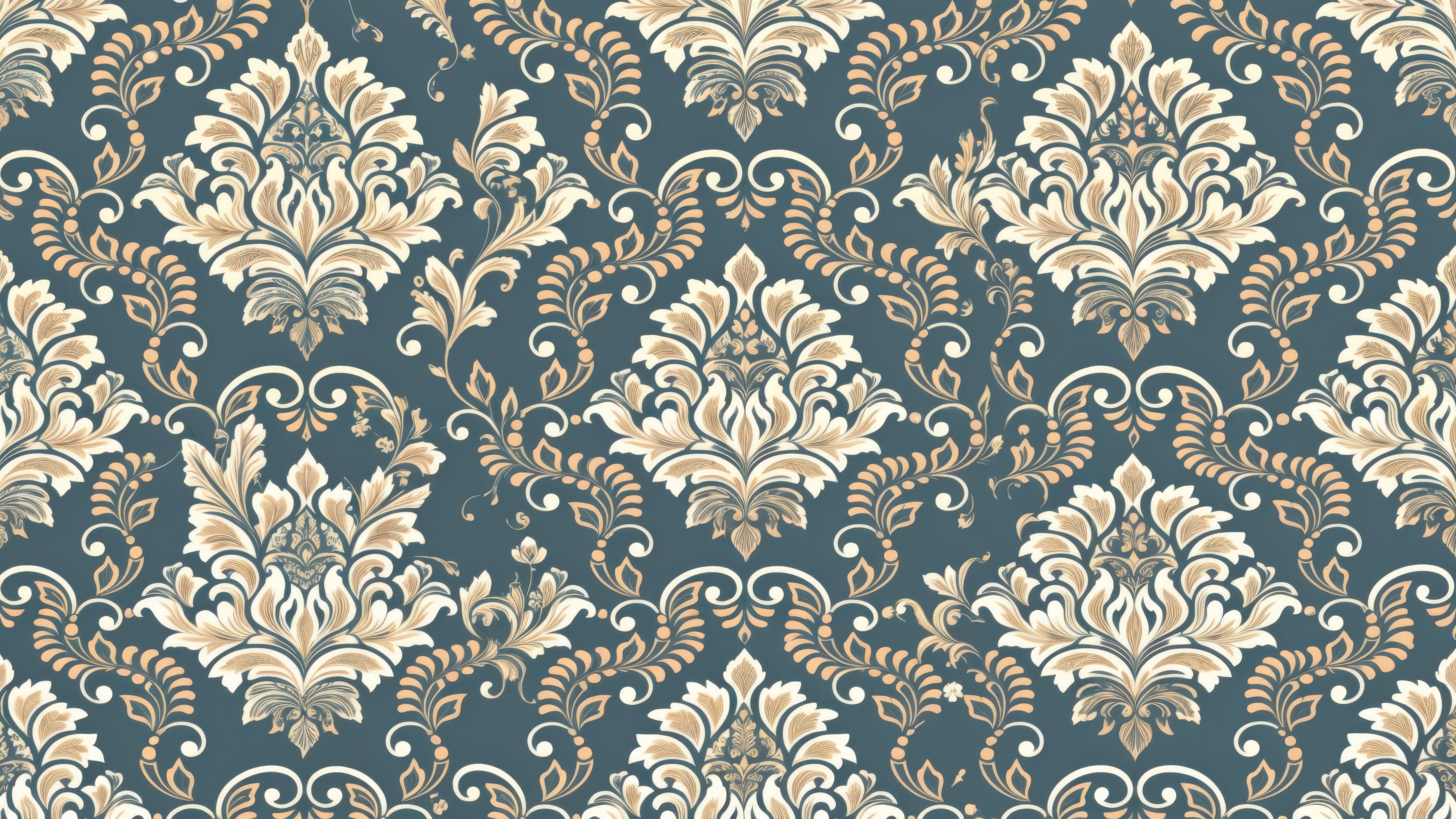 Fondos de pantalla Vintage beige damask pattern on a pastel blue background