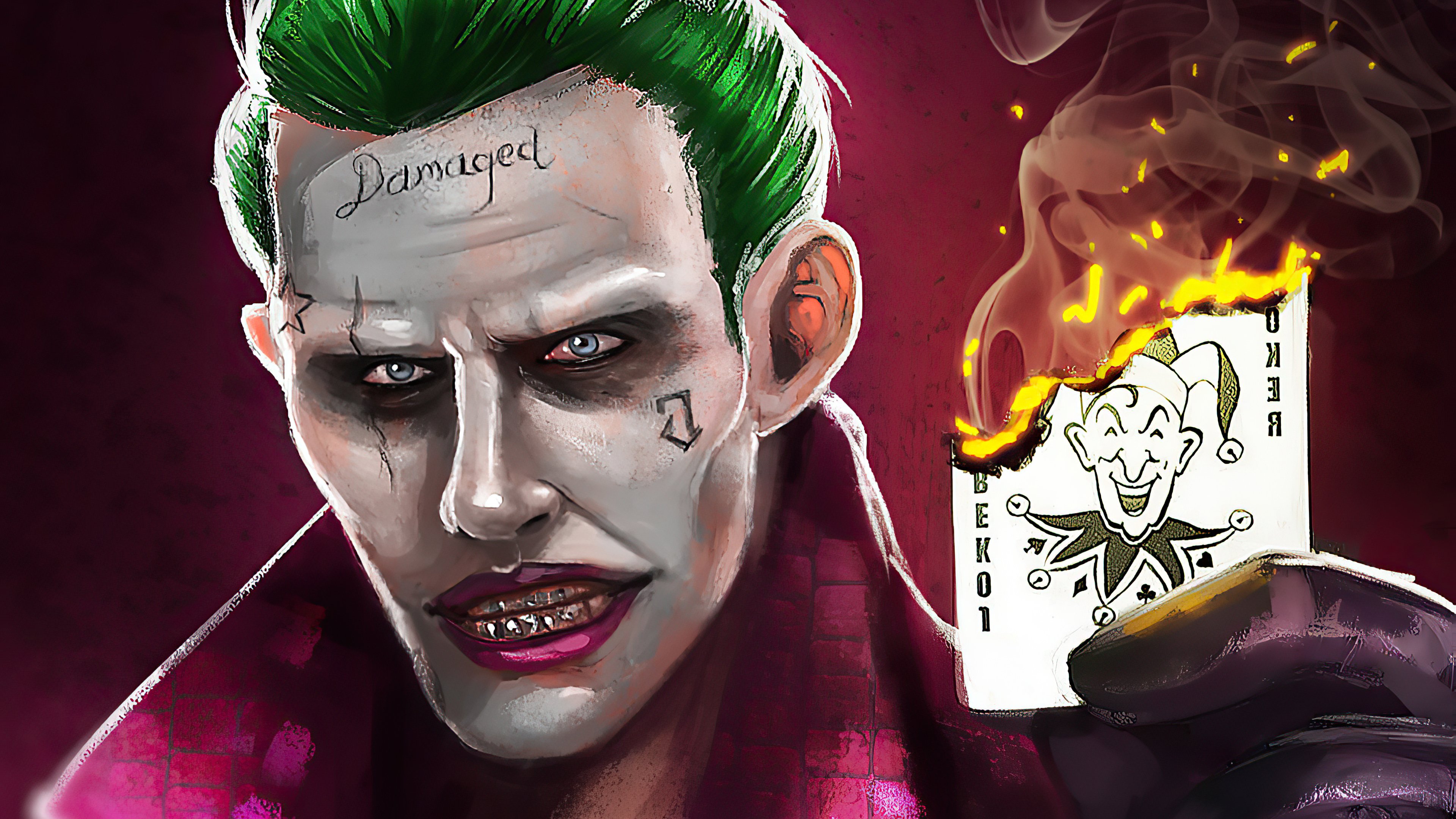 Wallpaper Joker with card on fire