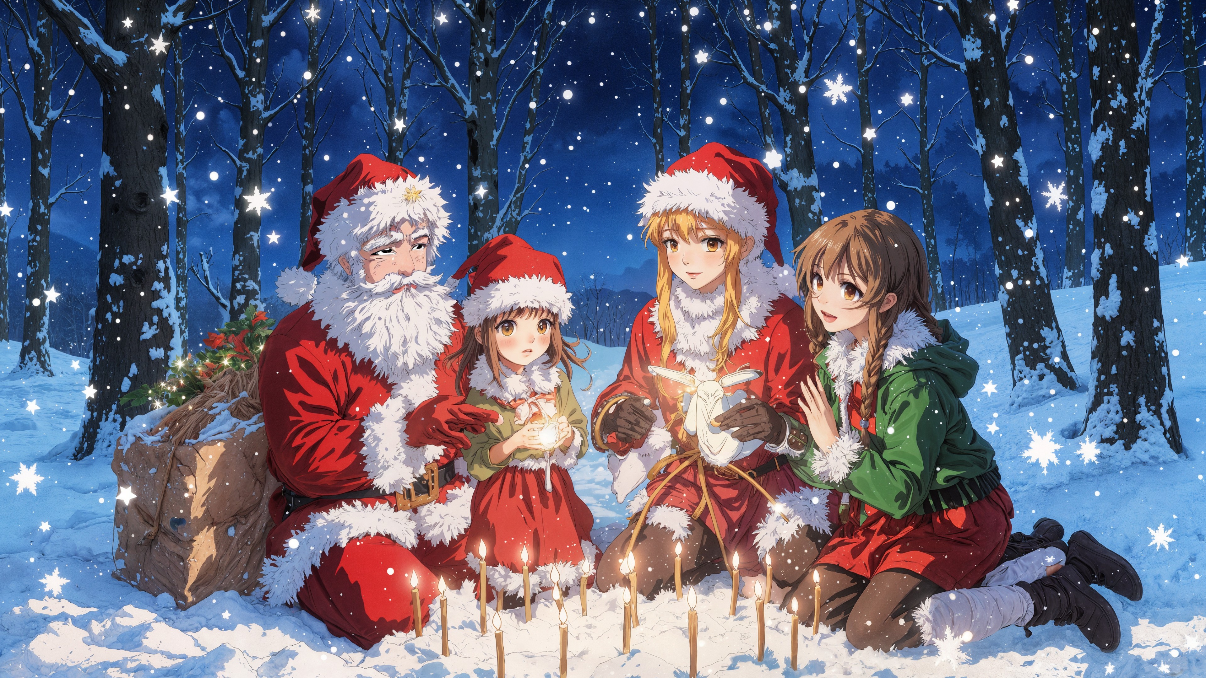 Fondos de pantalla Anime family enjoying Christmas in the winter forest
