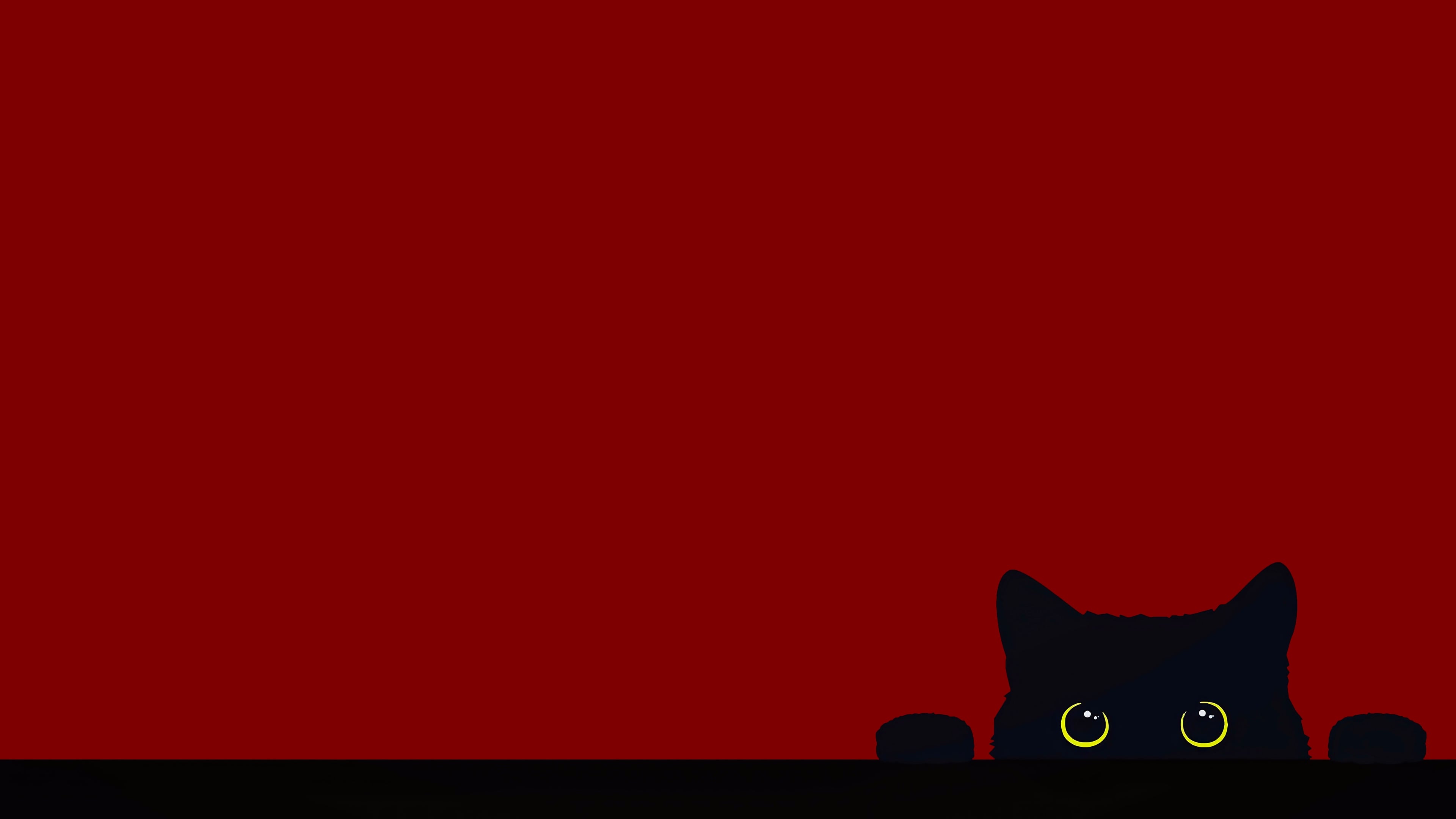 Fondos de pantalla Minimalist Black Cat Illustration on Red Background