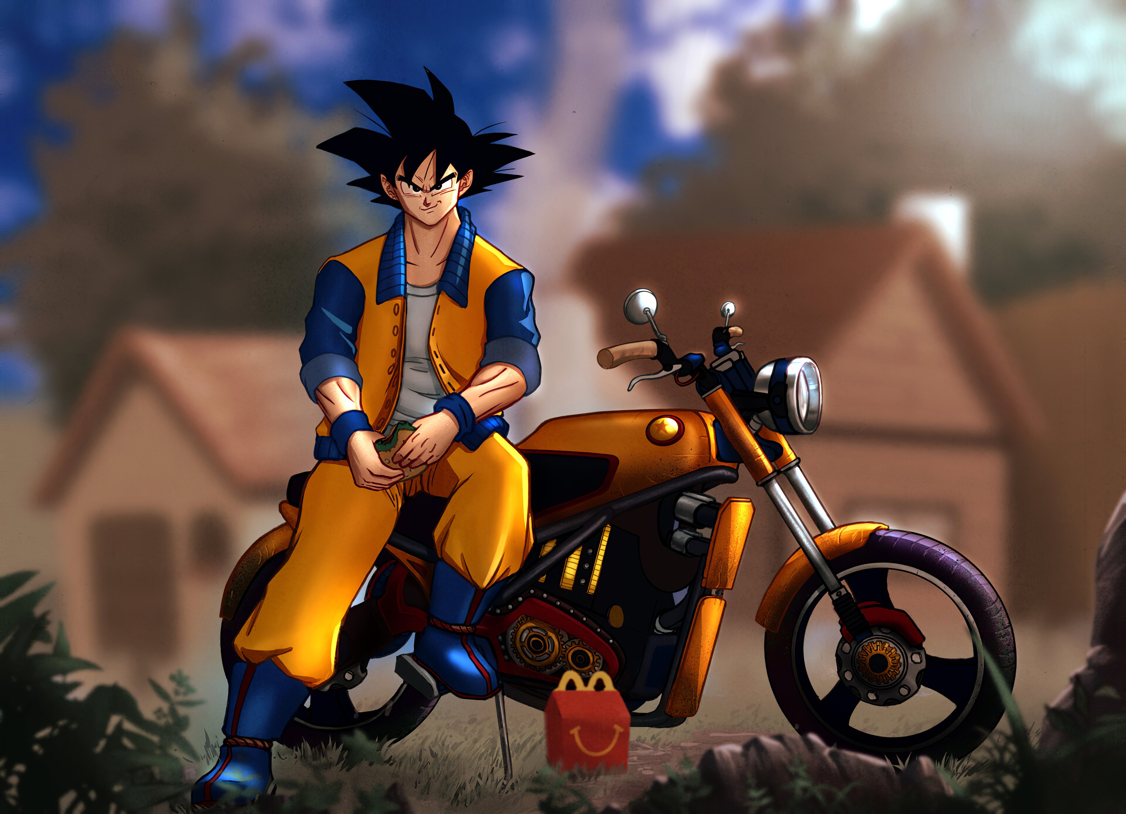 Fondos de pantalla Goku en motocicleta