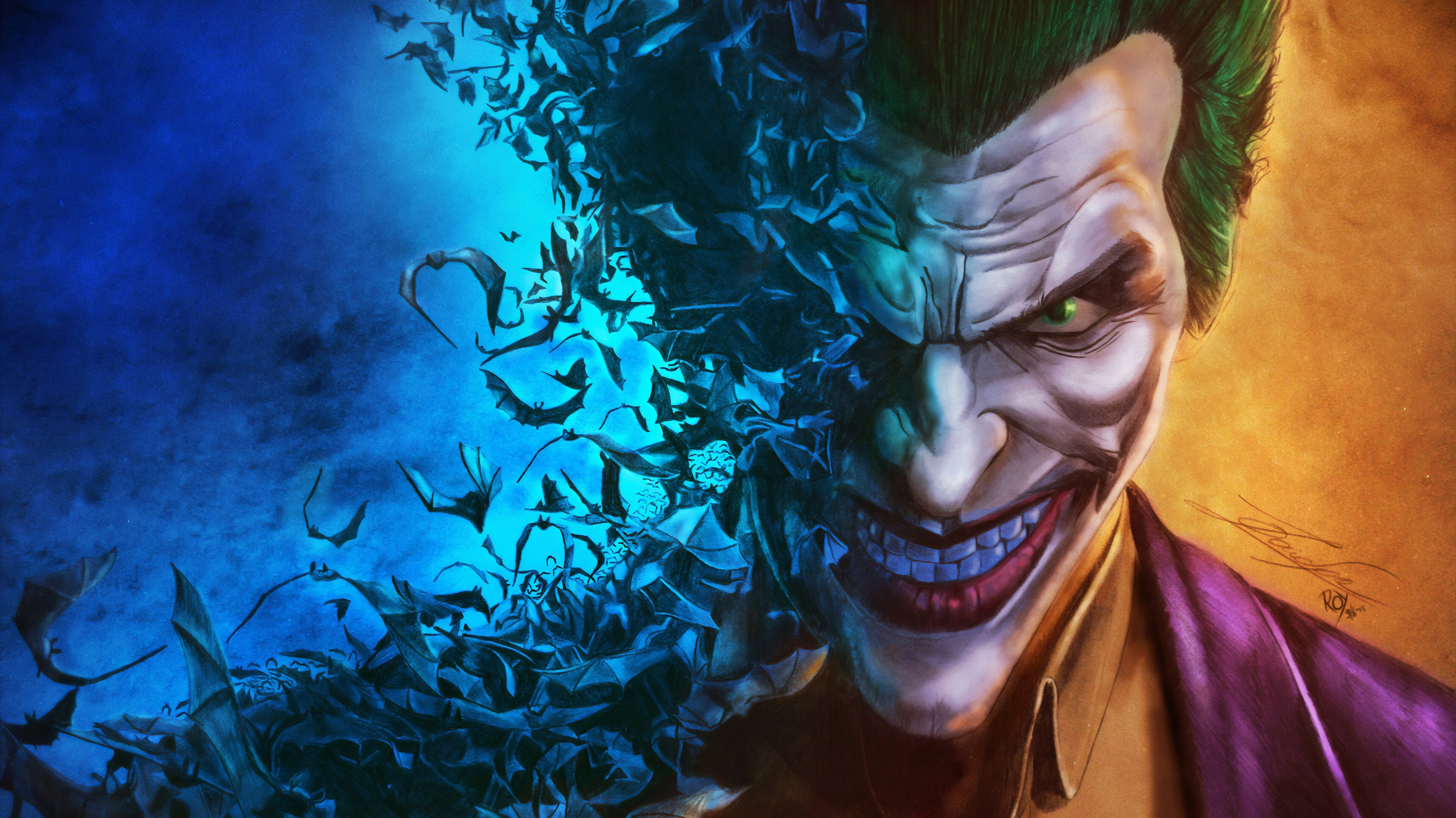 Wallpaper Joker fading into bats