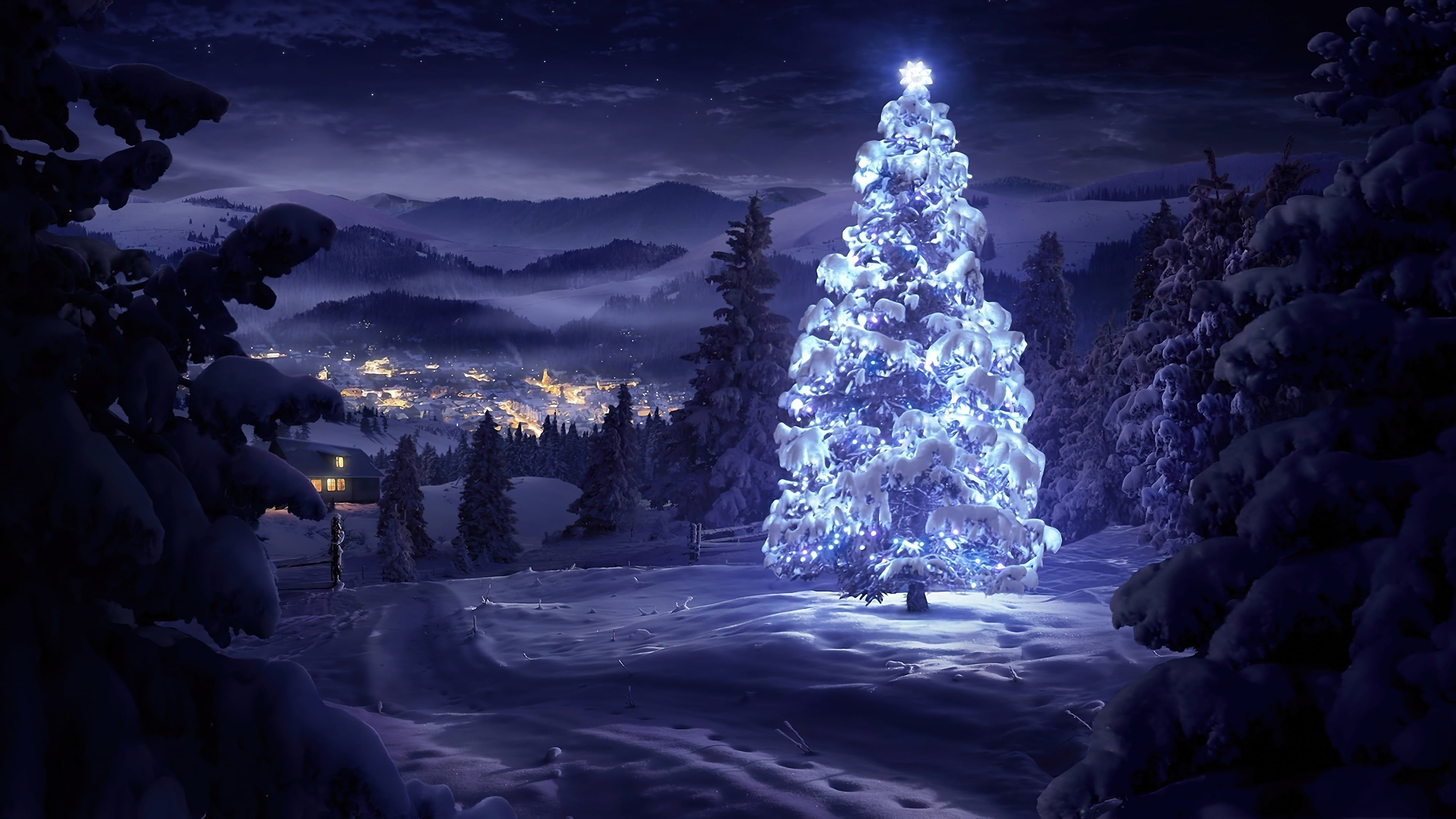 Fondos de pantalla Ilustración árbol de navidad en el bosque