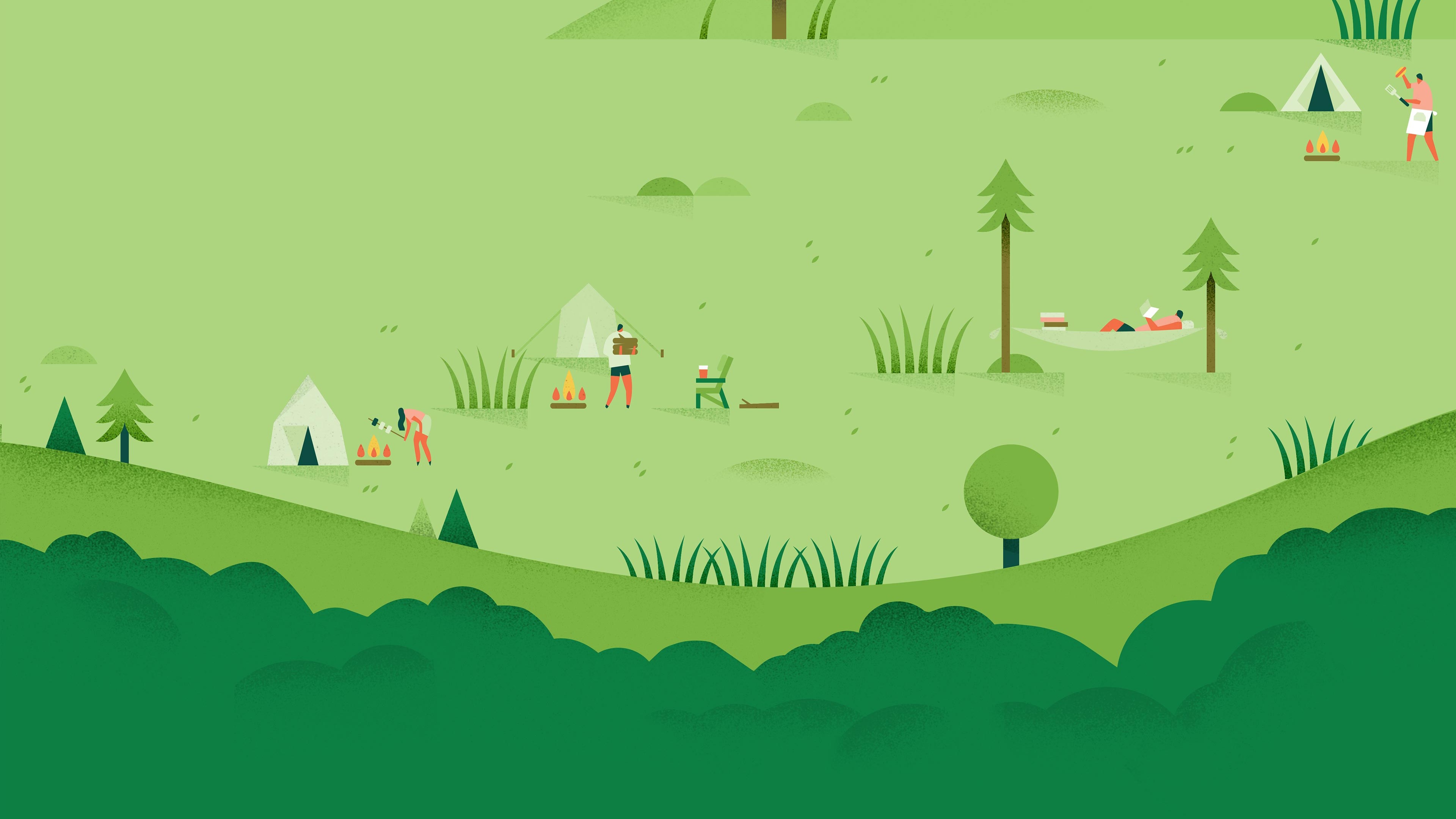 Fondos de pantalla Ilustración campamento en el bosque