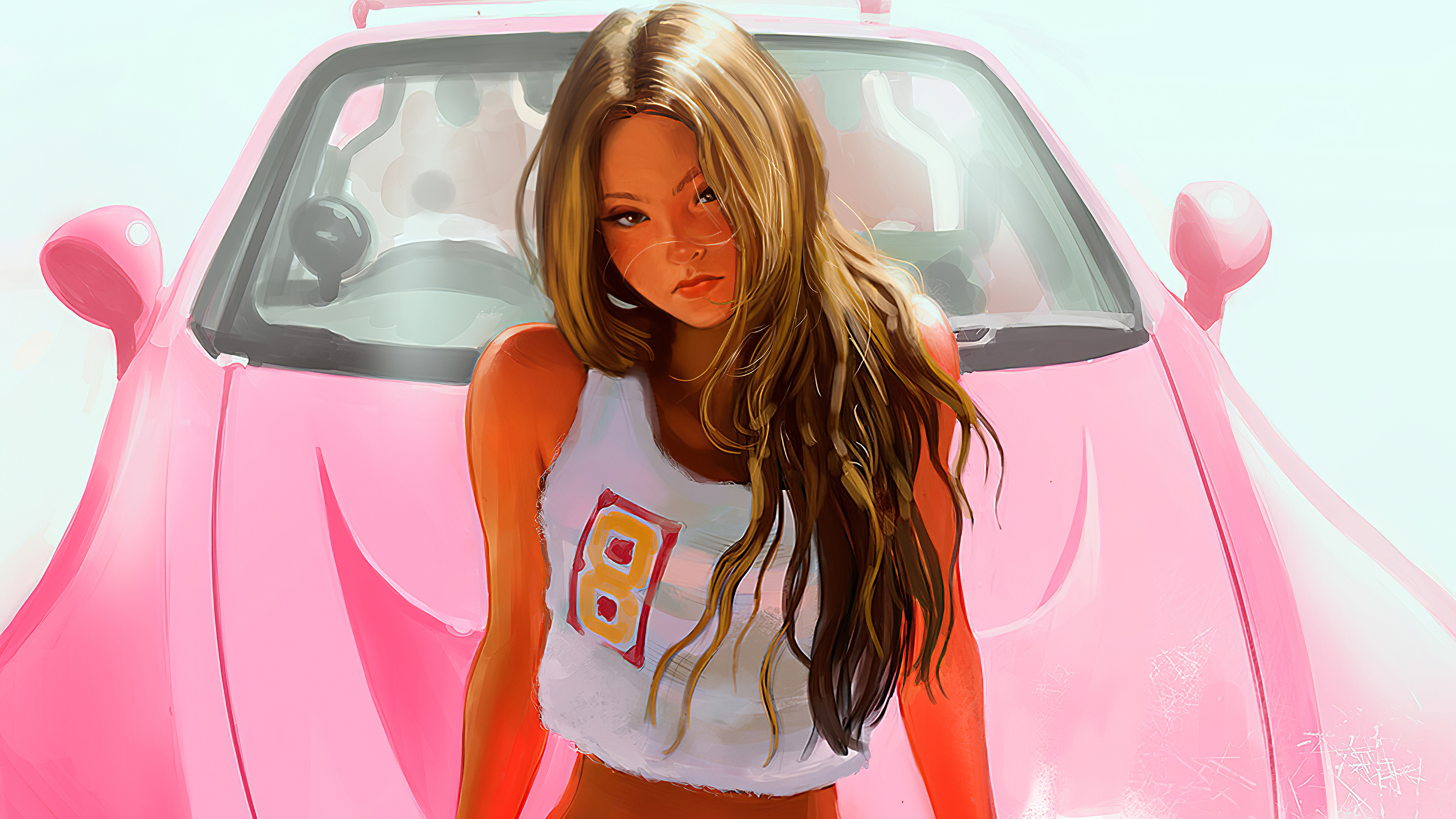 Wallpaper Girl in car illustration
