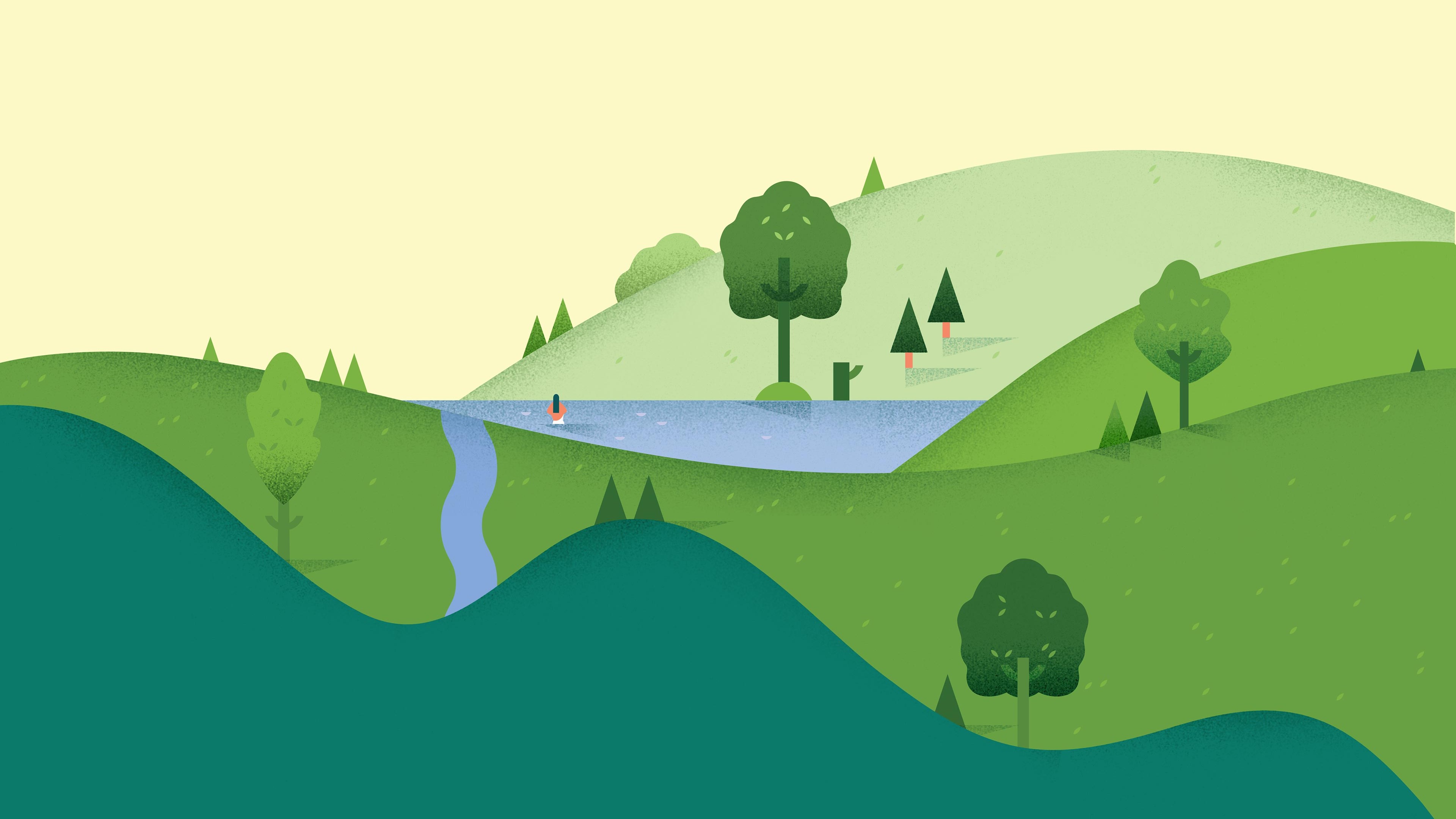 Fondos de pantalla Ilustración Lago con colinas