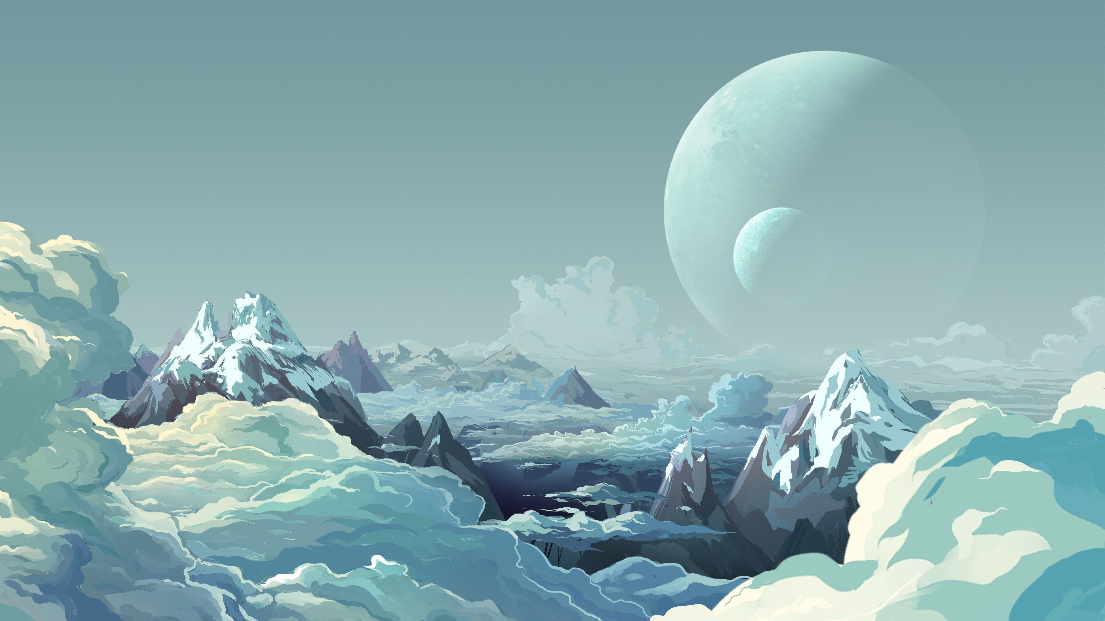 Fondos de pantalla Illustration snowy mountains clouds