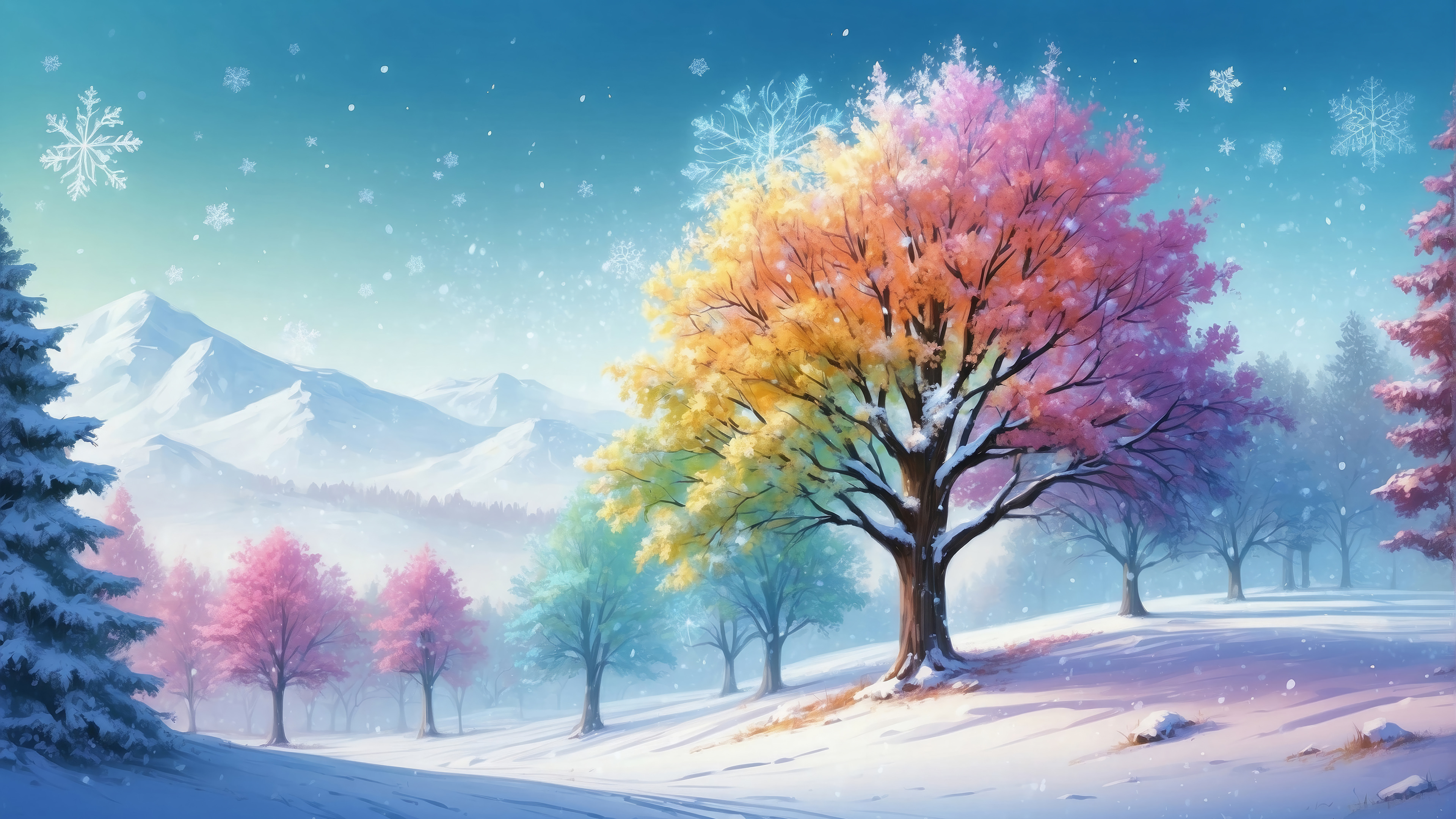 Fondos de pantalla Invierno Nieve árbol colorido