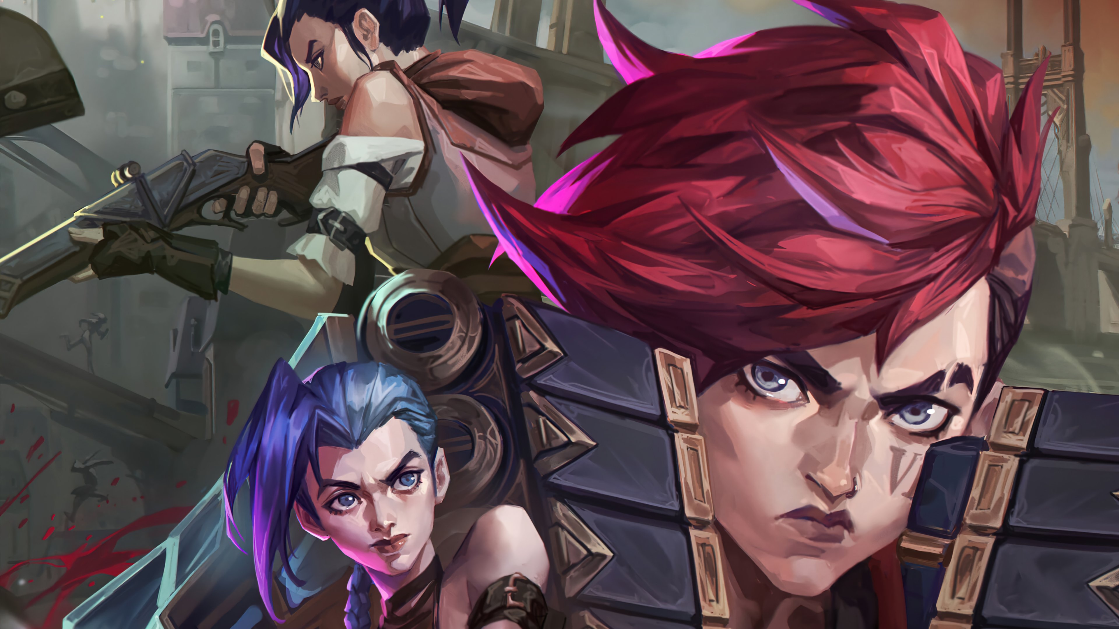 Wallpaper Jinx Vi and Caitlyn in Arcane League of Legends