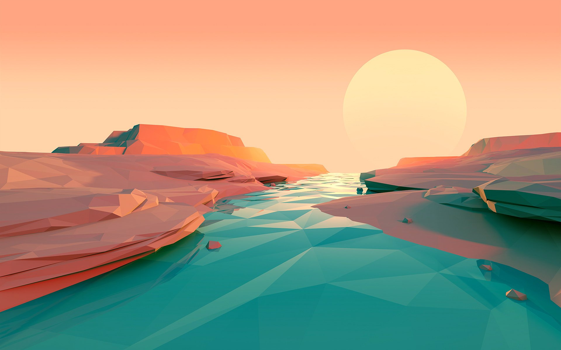 Wallpaper Polygon Lake sunset Minimalist