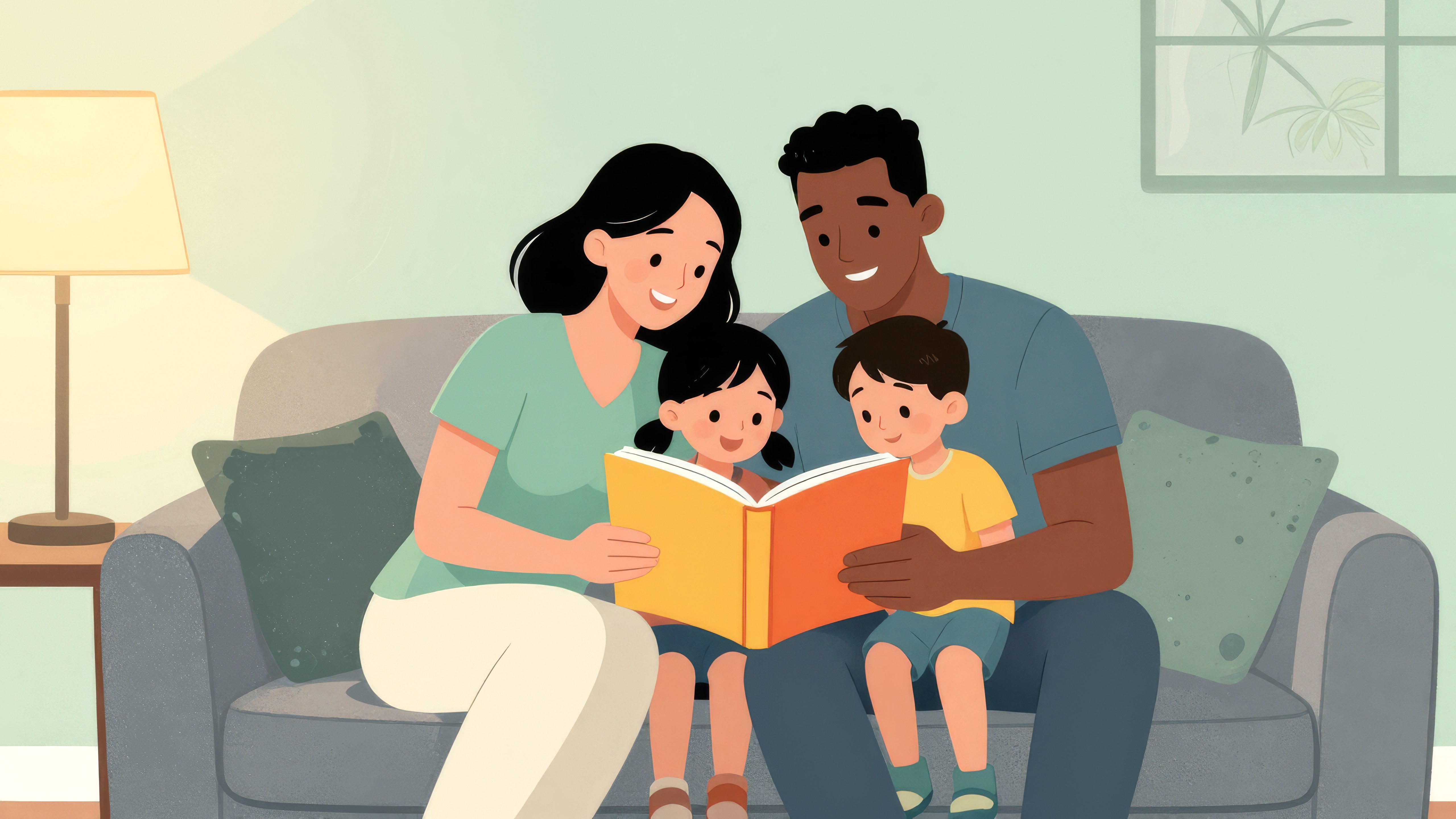 Fondos de pantalla Family reading illustration