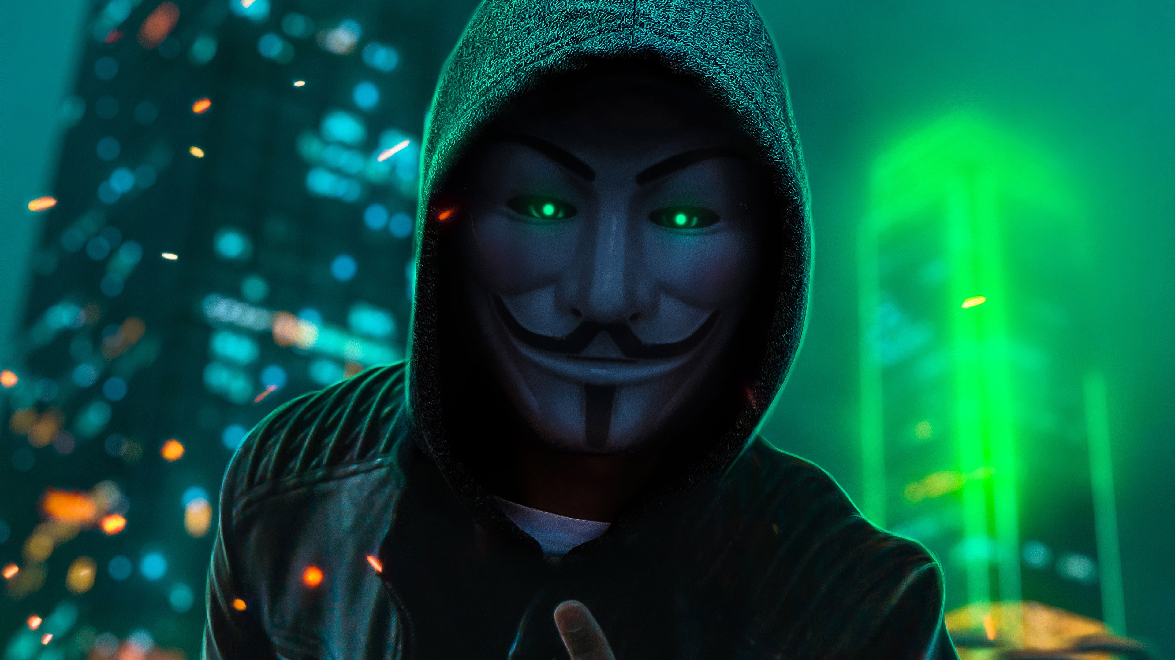 Fondos de pantalla Mascara de Anonimo en colores verde neon