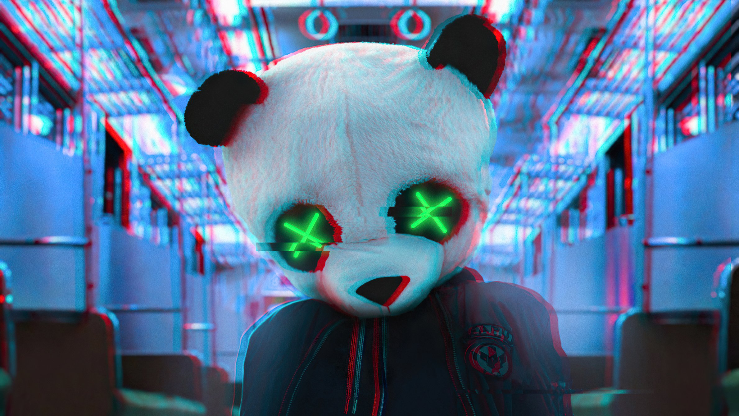 Fondos de pantalla Máscara de Panda en tren