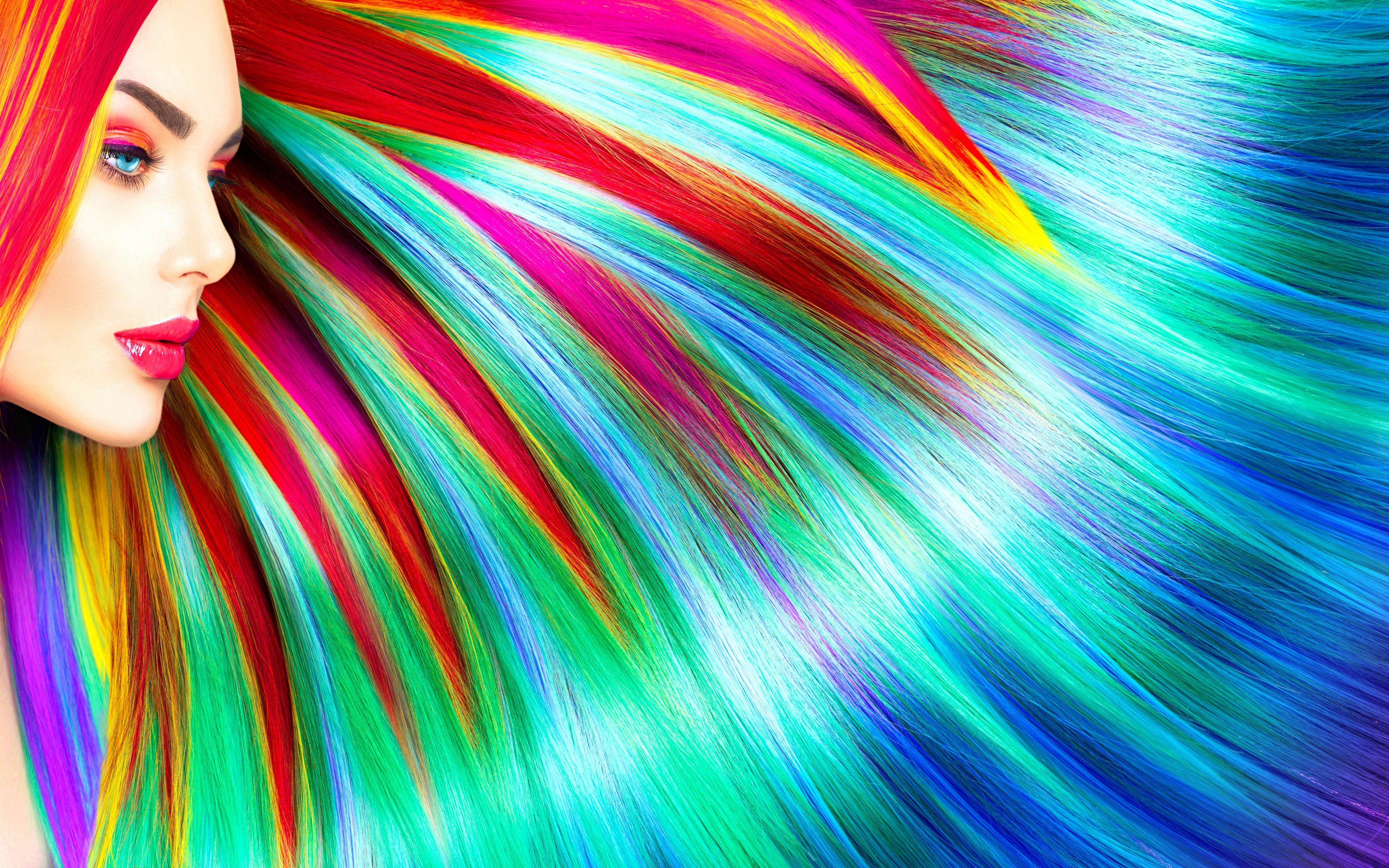 Wallpaper Woman with Rainbow colored hair
