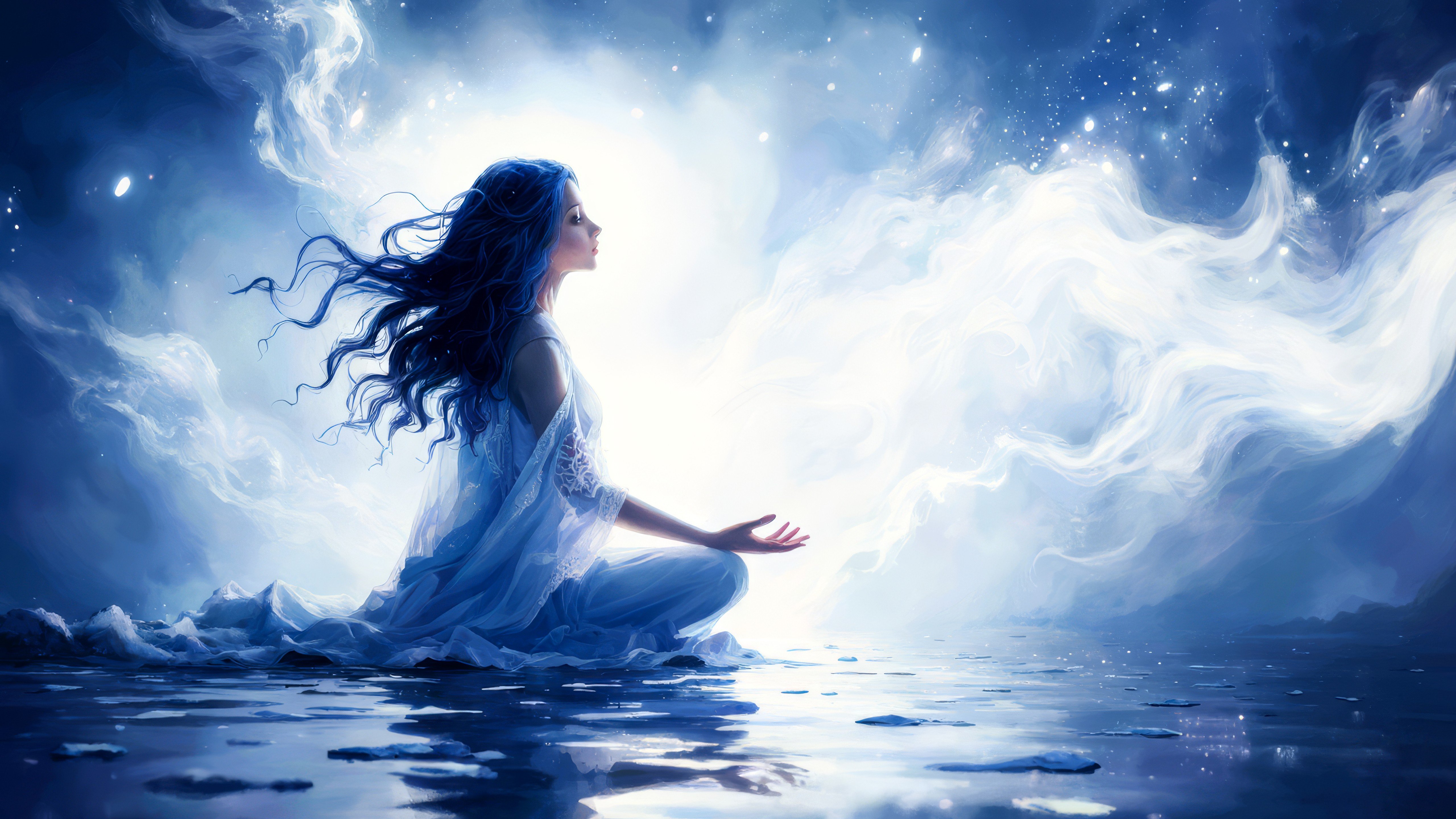 Fondos de pantalla Mujer meditando en naturaleza ambiente místico