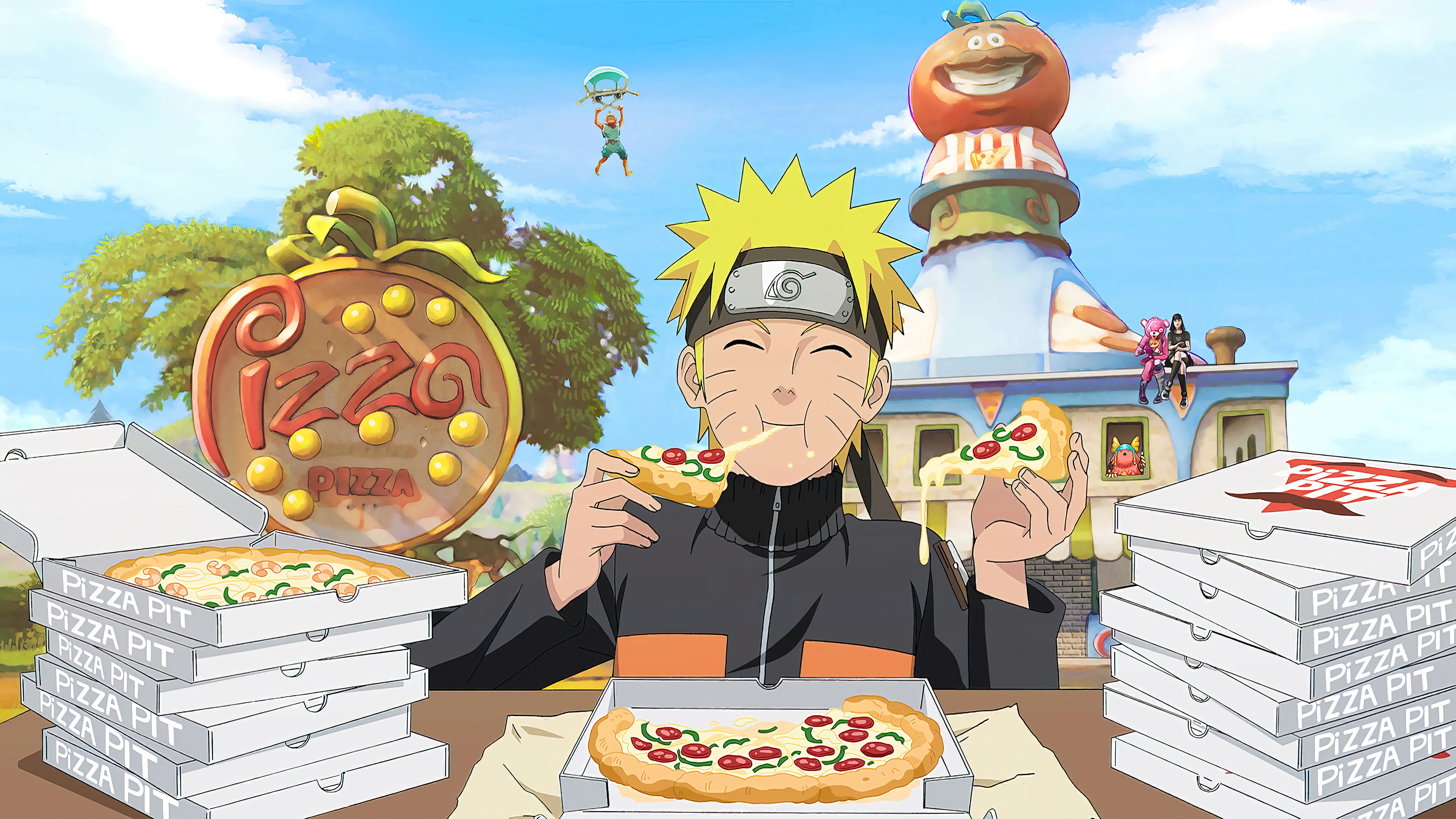 Wallpaper Naruto eating pizza
