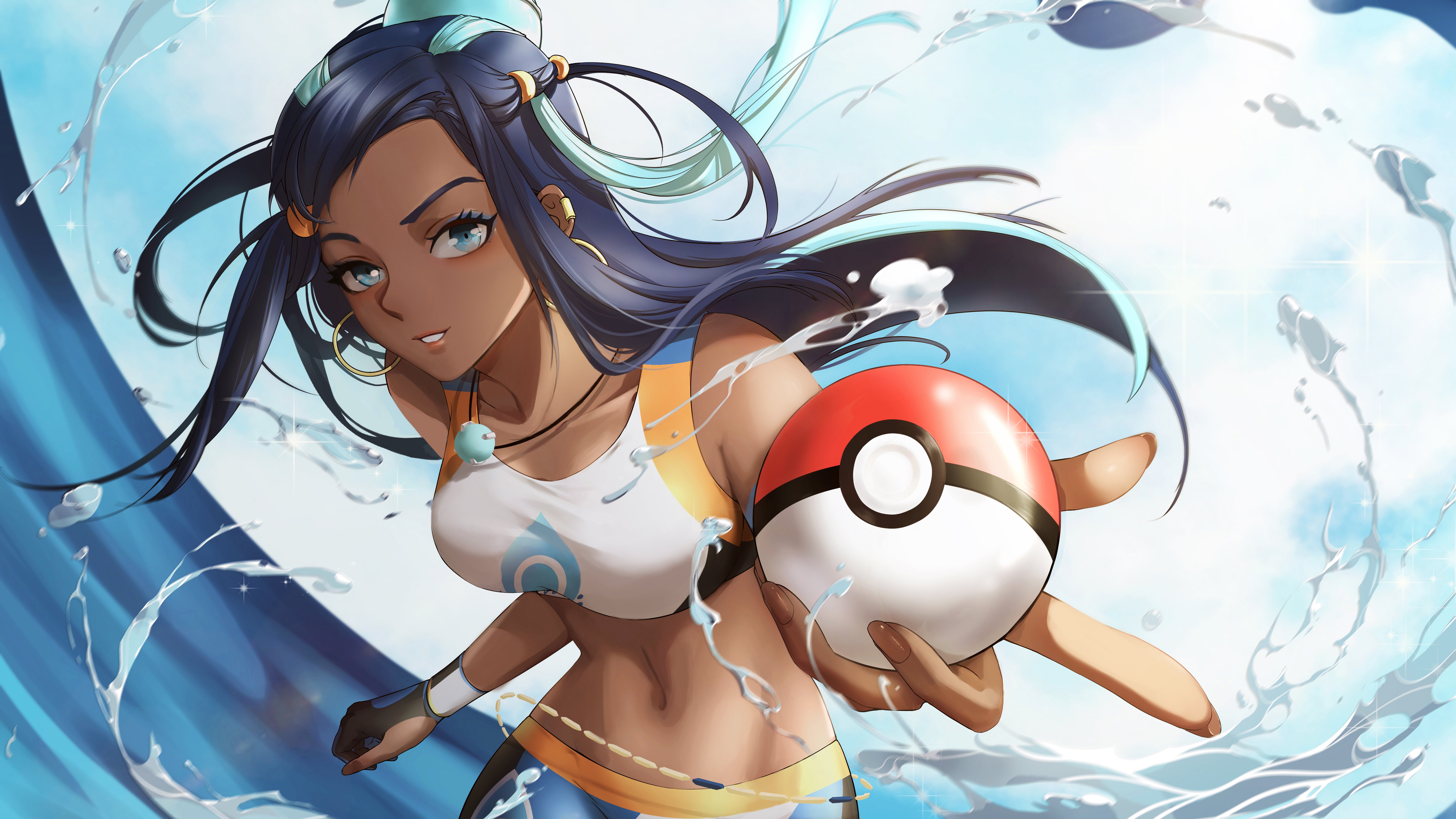 Anime Wallpaper Nessa with pokeball from Pokemon sword and shield