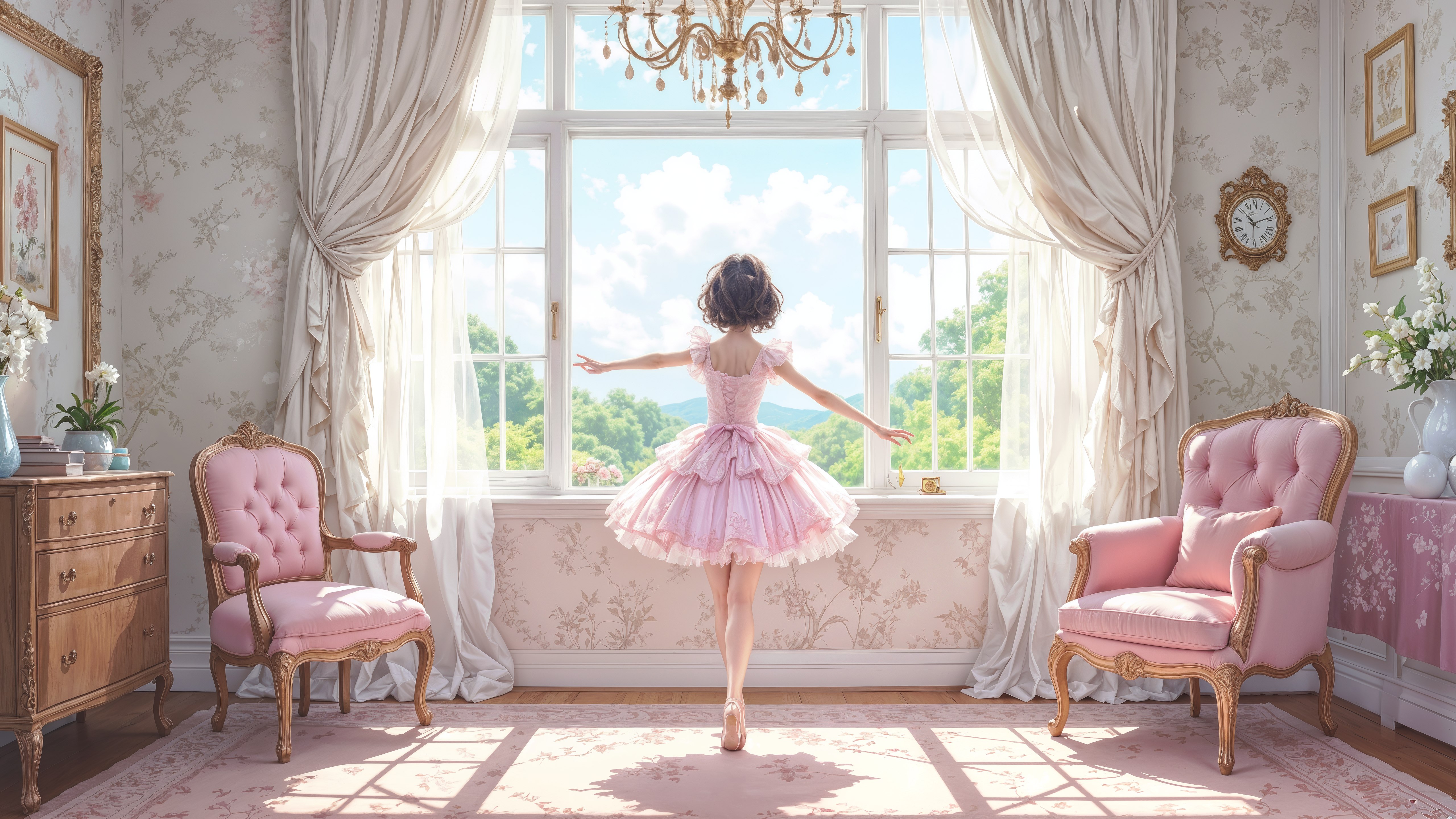 Fondos de pantalla A young ballet dancer in a vintage room fantasy realism