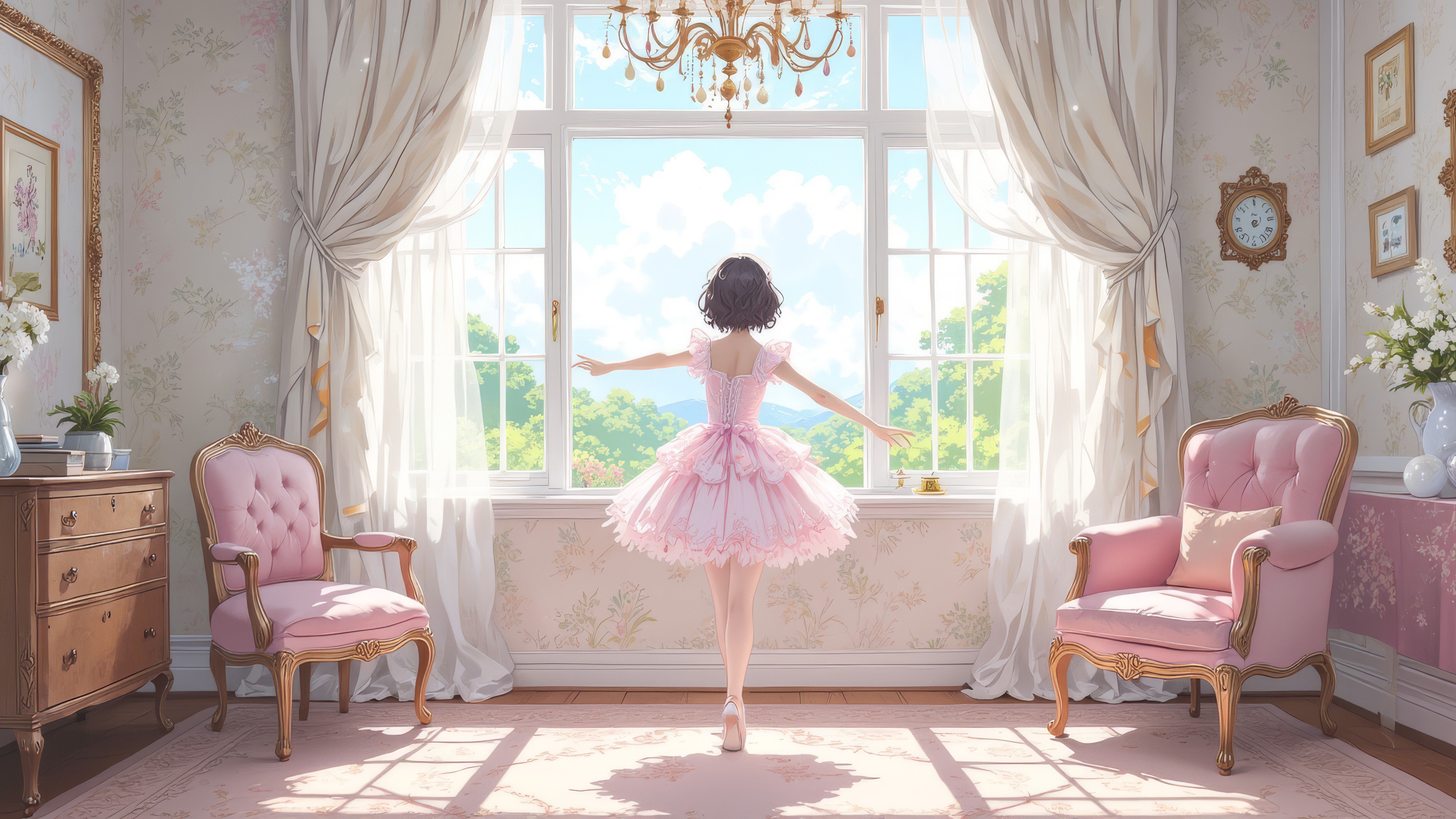 Fondos de pantalla A young ballet dancer in a vintage room illustration