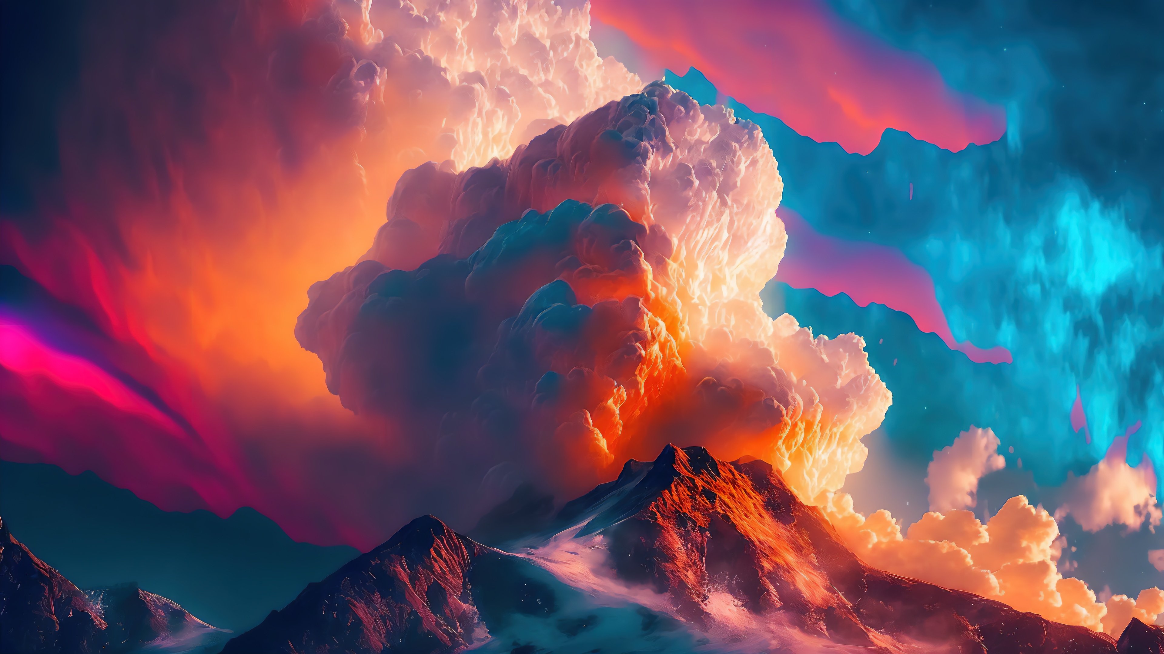 Fondos de pantalla Nubes coloridas sobre montaña Arte Digital