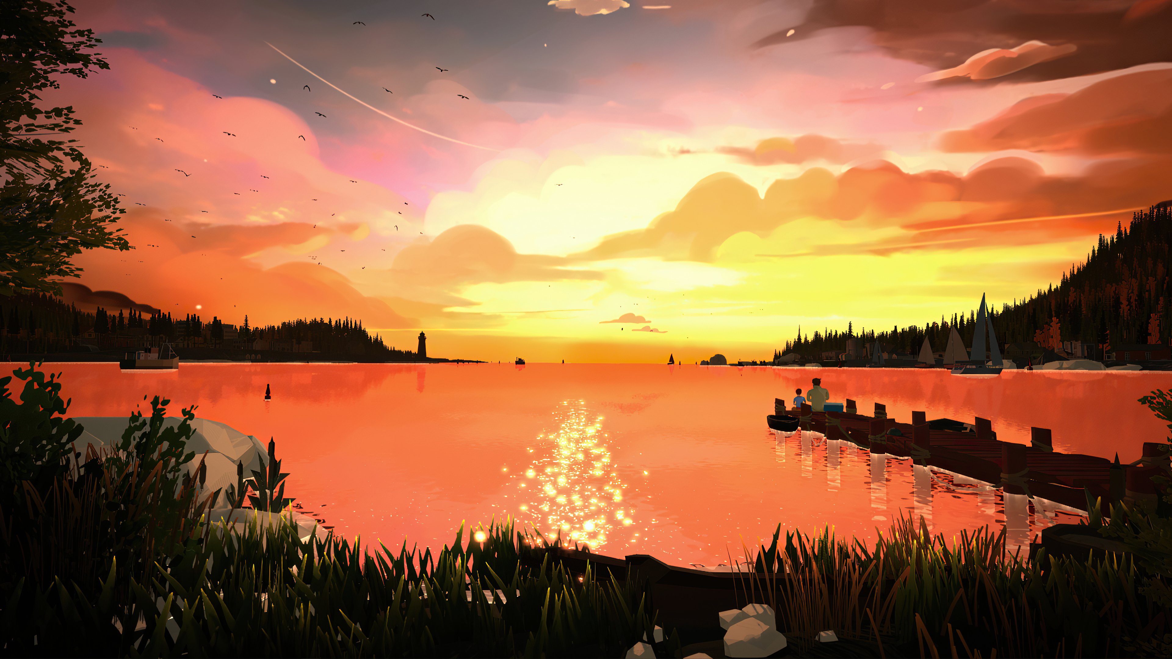 Wallpaper Lake at sunset landscape