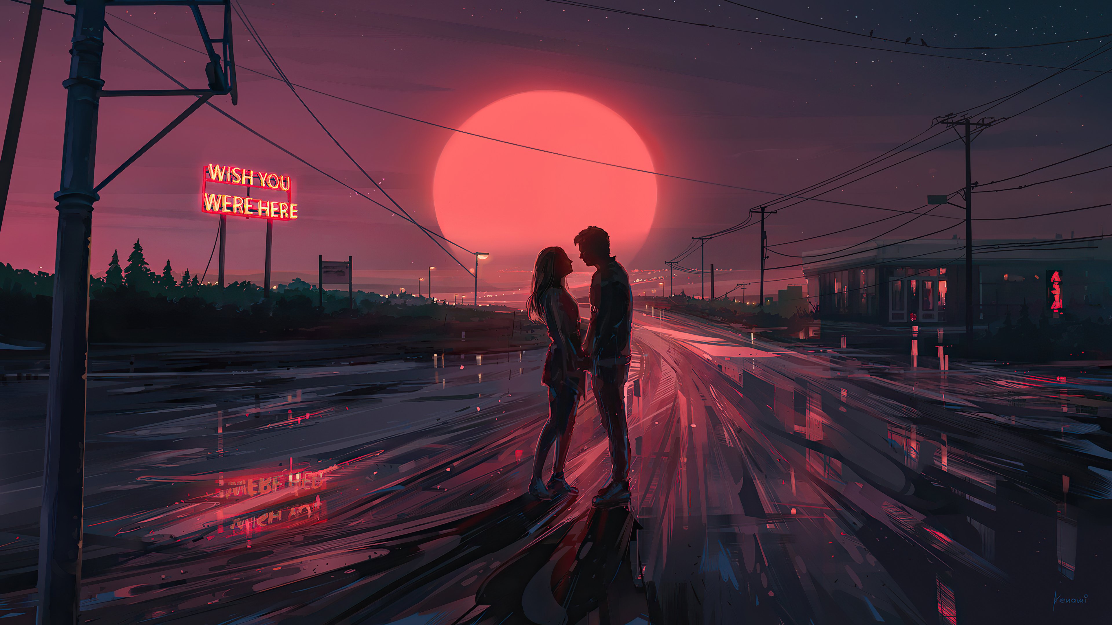 Fondos de pantalla Couple in sunset Illutration