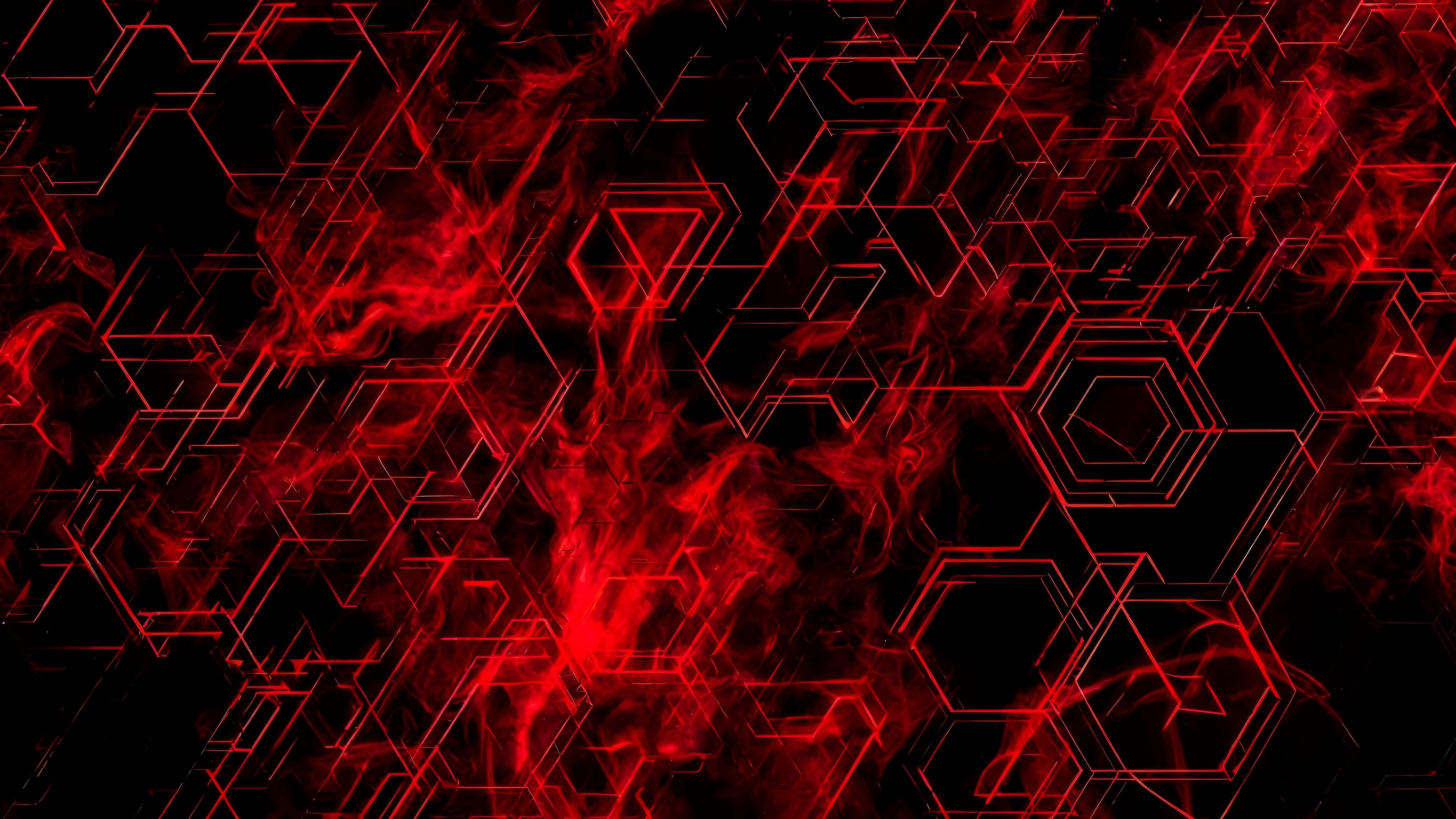Fondos de pantalla Patrón abstracto de hexágonos rojos con fuego - Arte digital