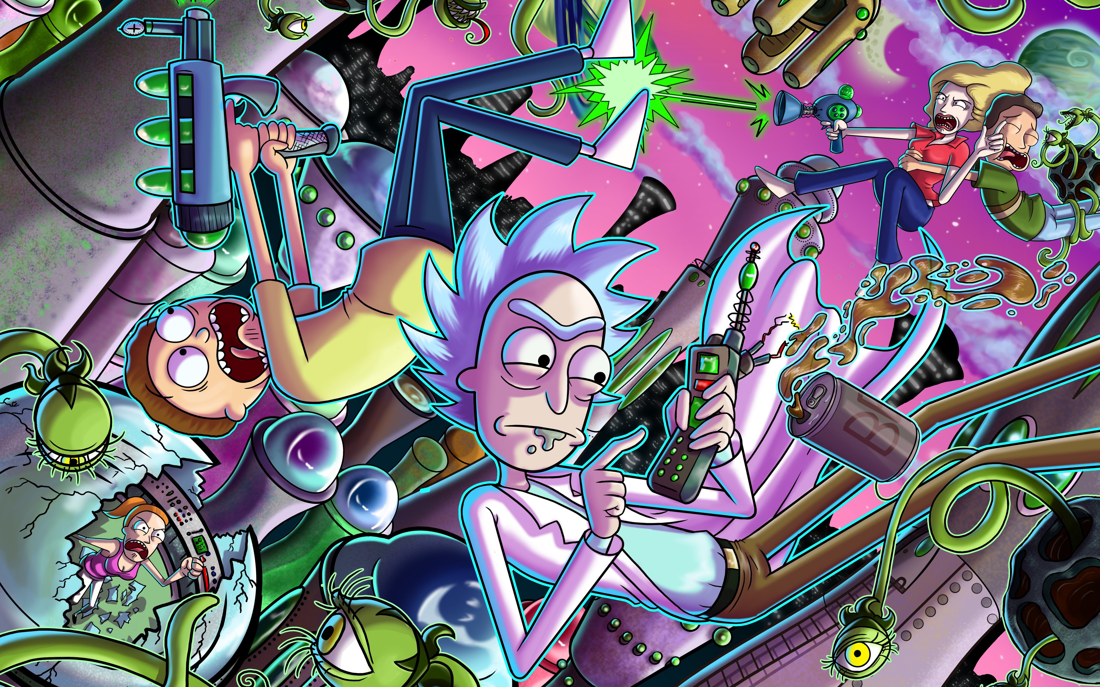 Wallpaper Characters from Rick and Morty in battle