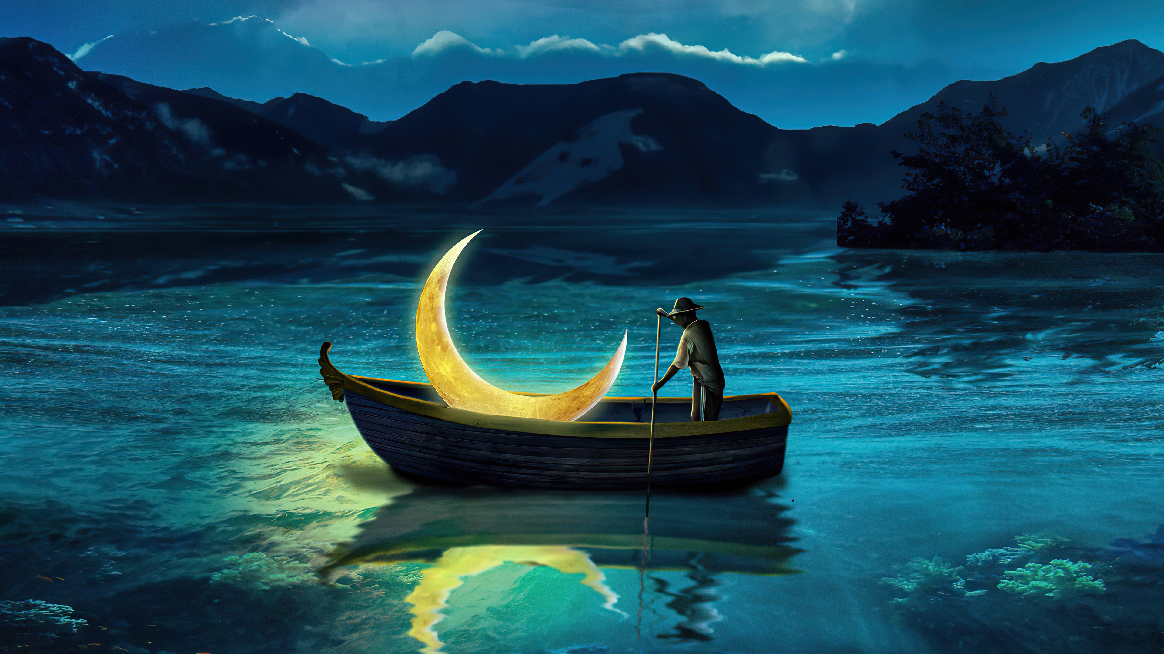 Wallpaper Fishing the moon