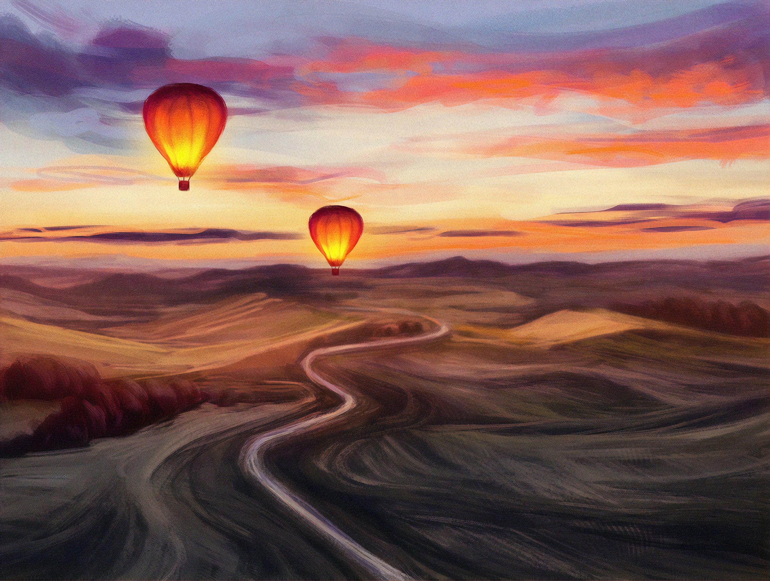 Wallpaper Painting of hot air balloons