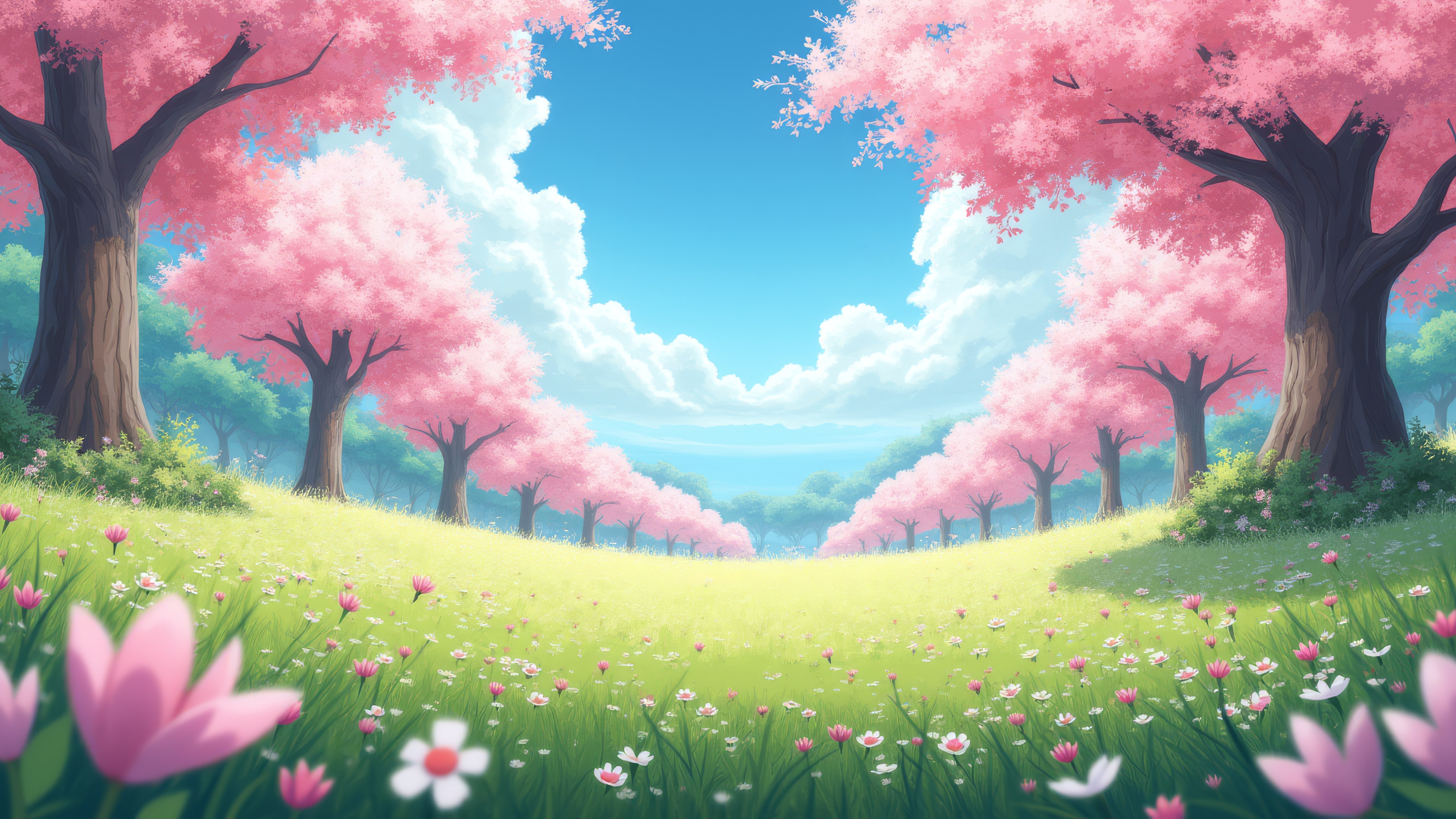 Fondos de pantalla Primavera campo con árboles de flor de cerezo