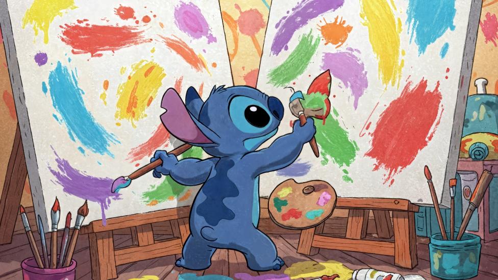 Stitch pintando arte sobre lienzos Fondo de pantalla 4K ID:13236
