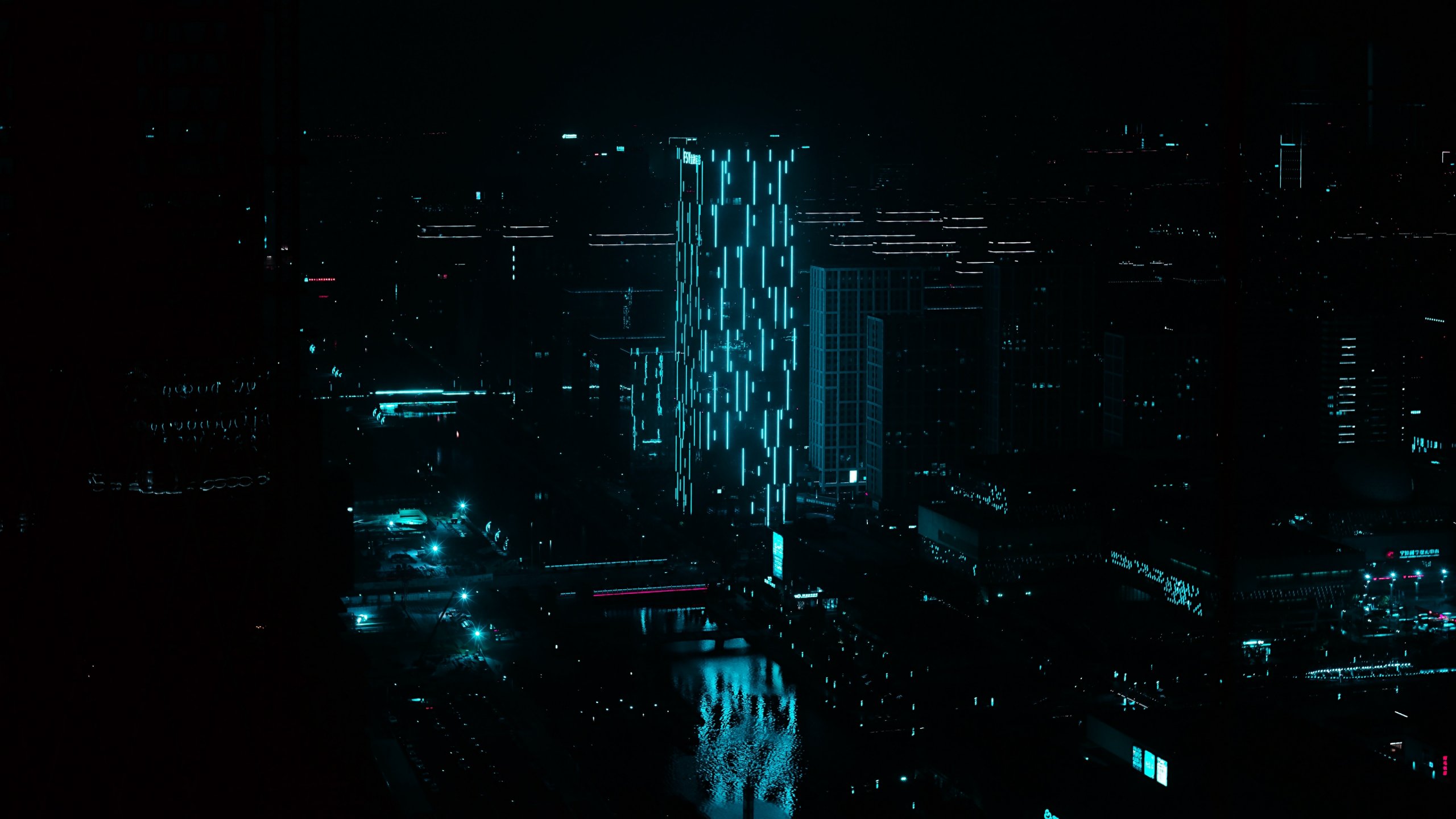 Edificios en Ciudad de noche con iluminación neón azul Fondo de pantalla 4k  Ultra HD ID:3465