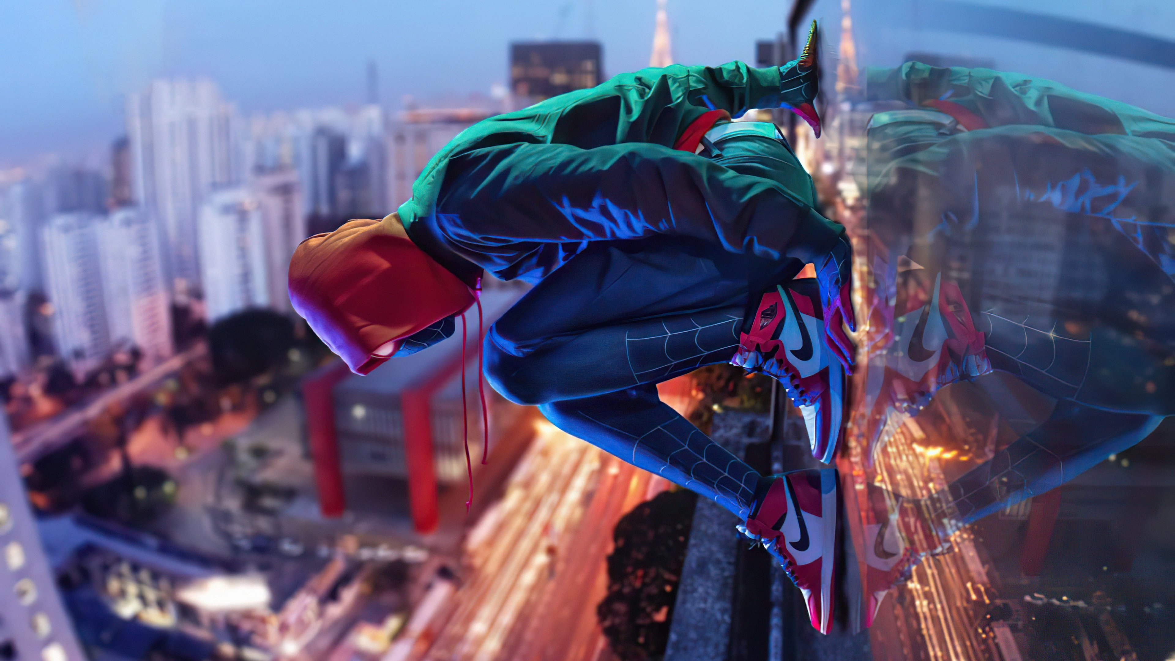 Miles Morales on the side of building Wallpaper 5k Ultra HD ID:7382