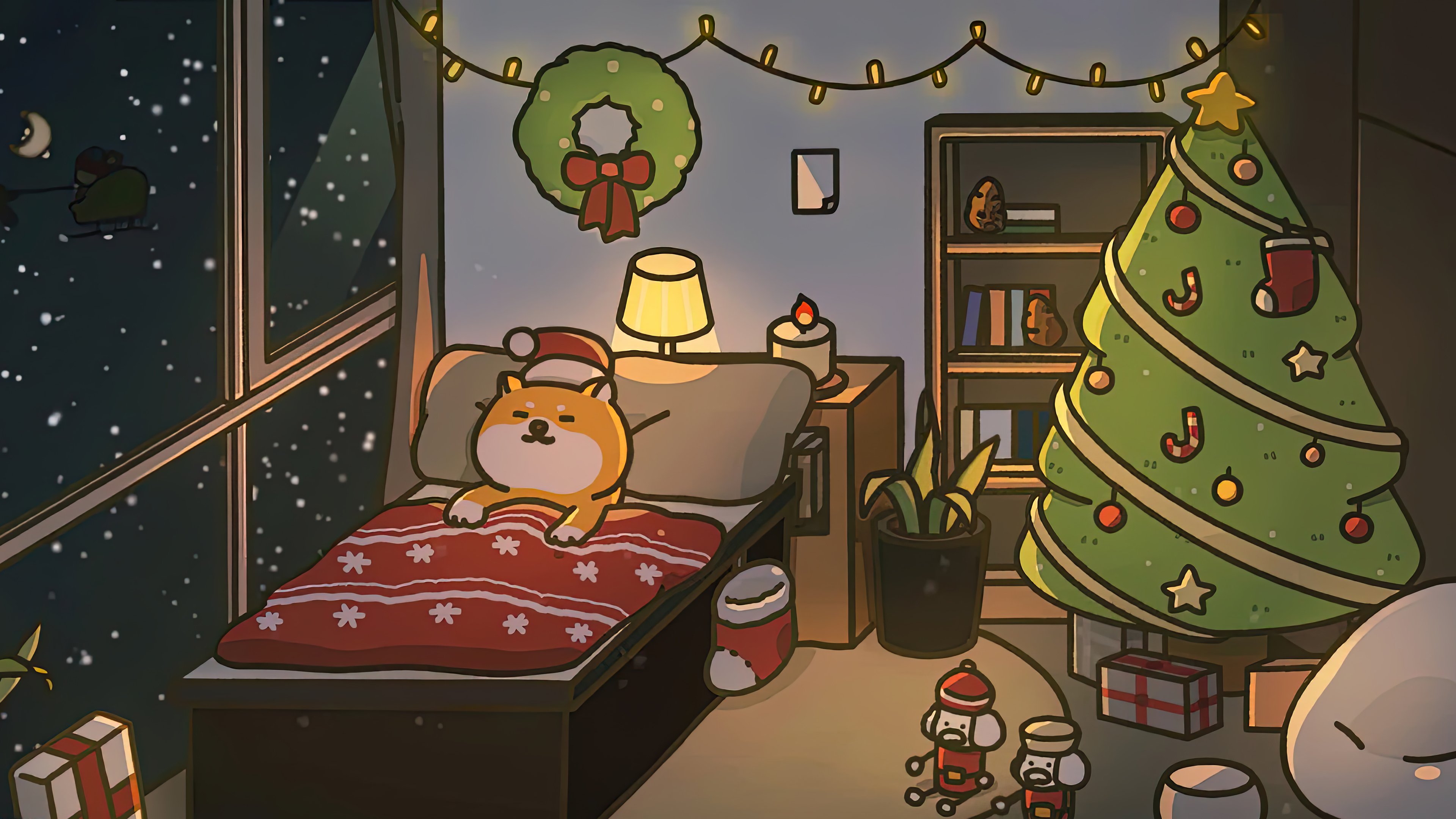 Fondos de pantalla Shiba durmiendo en habitación navideña
