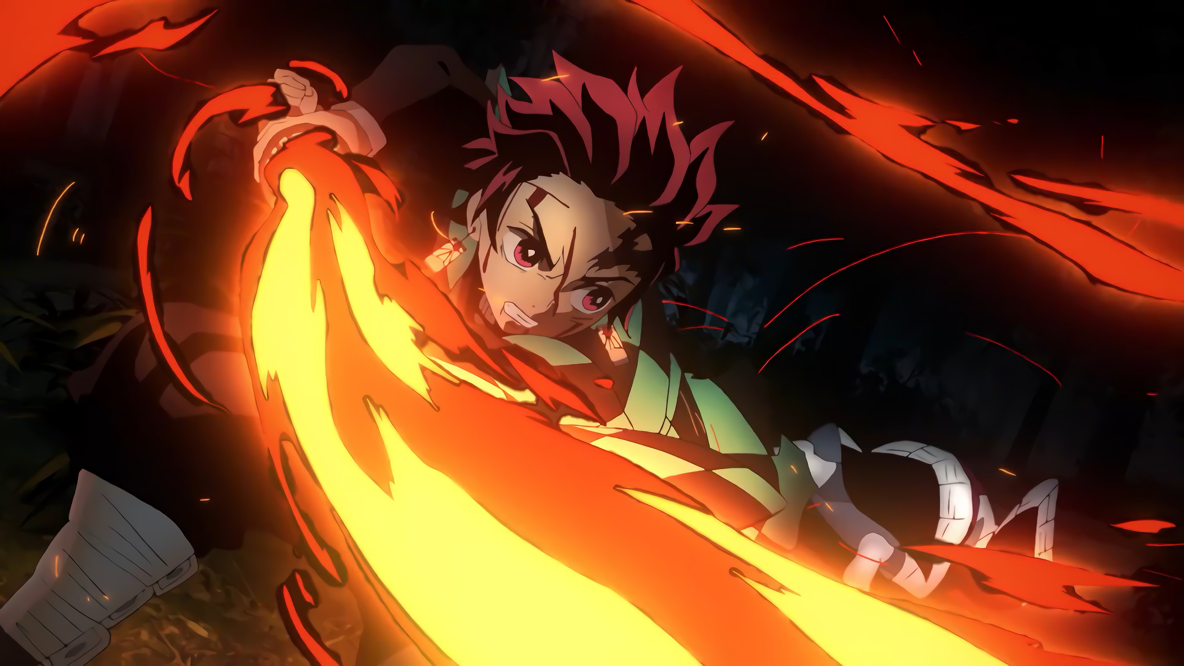 Fondos de pantalla Tanjiro with Flaming Katana from anime Kimetsu no Yaiba