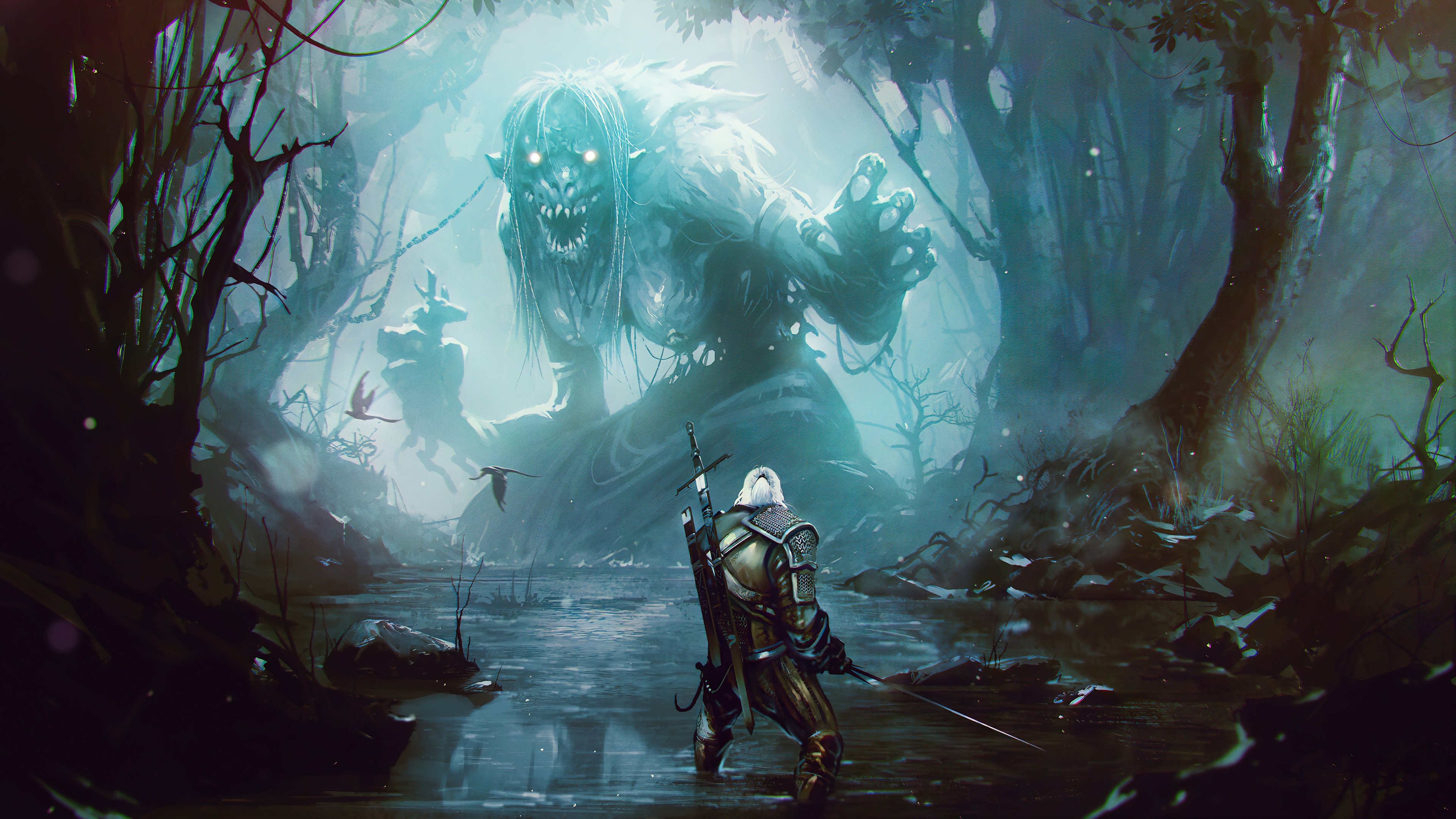 Fondos de pantalla The Witcher Geralt of Rivia con monstruo
