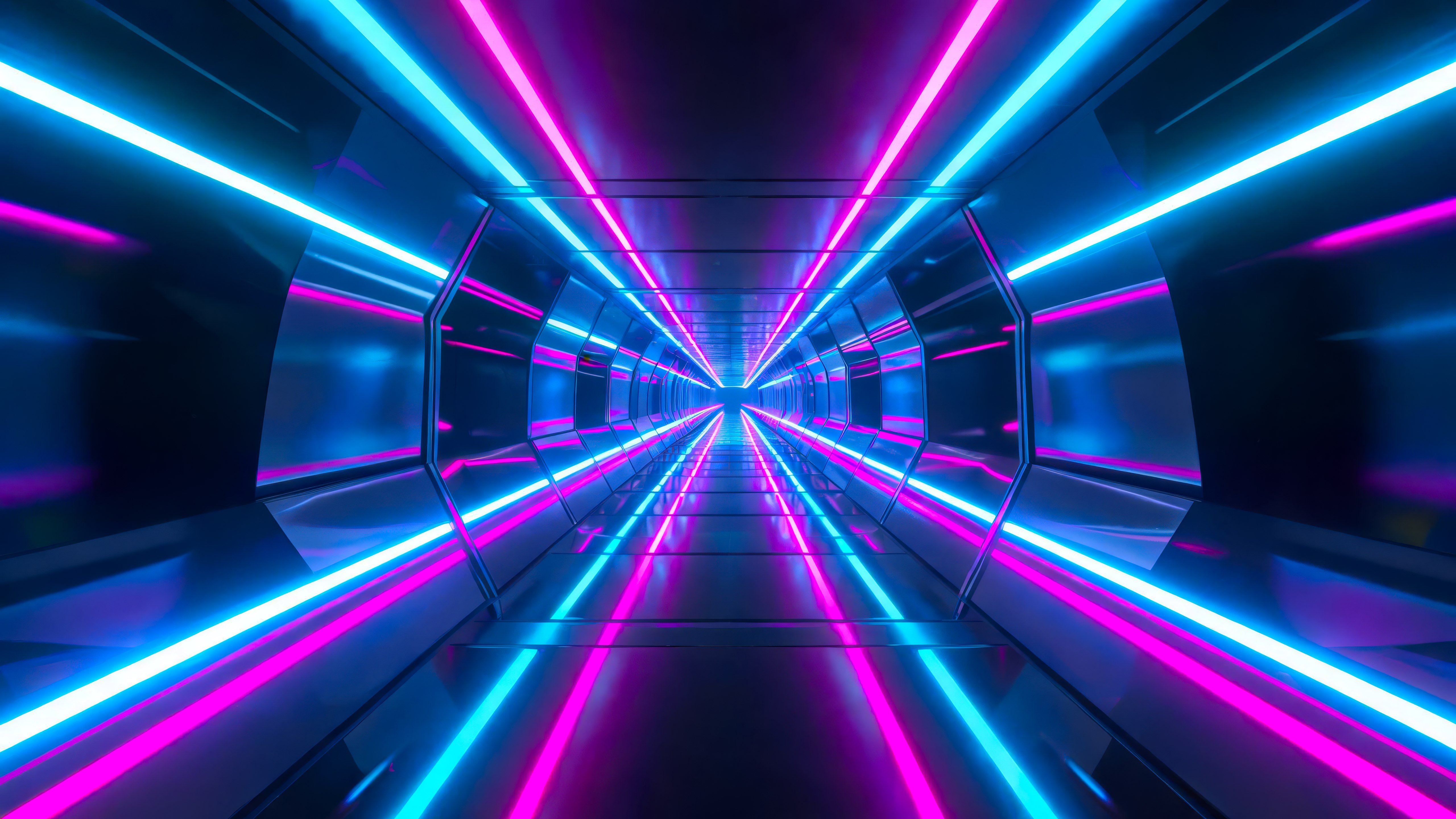 Fondos de pantalla Futuristic tunnel with cyan and magenta neon lights