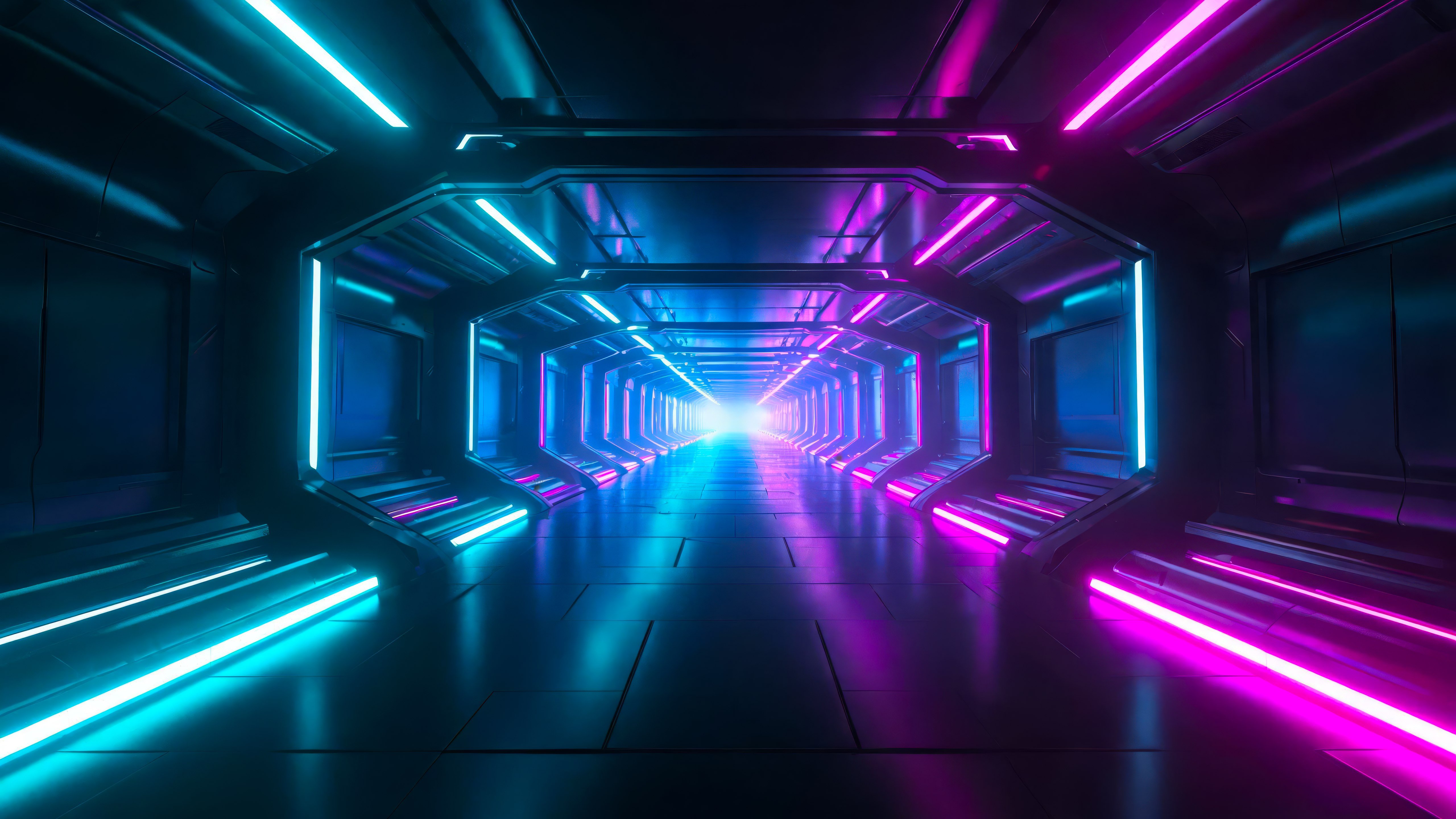 Fondos de pantalla Infinite sci-fi tunnel with neon lights
