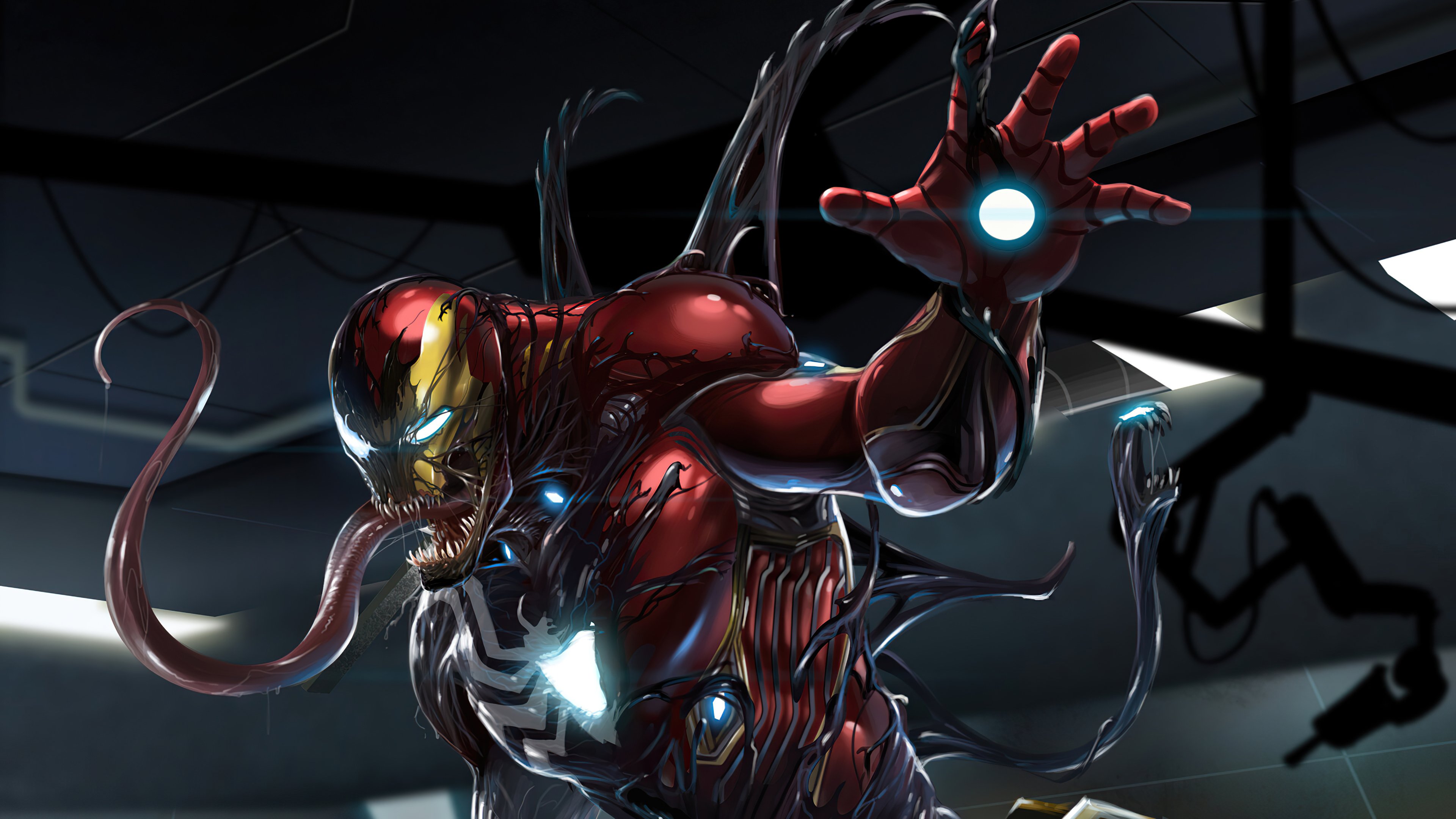 Wallpaper Venom invasion of Iron Man base