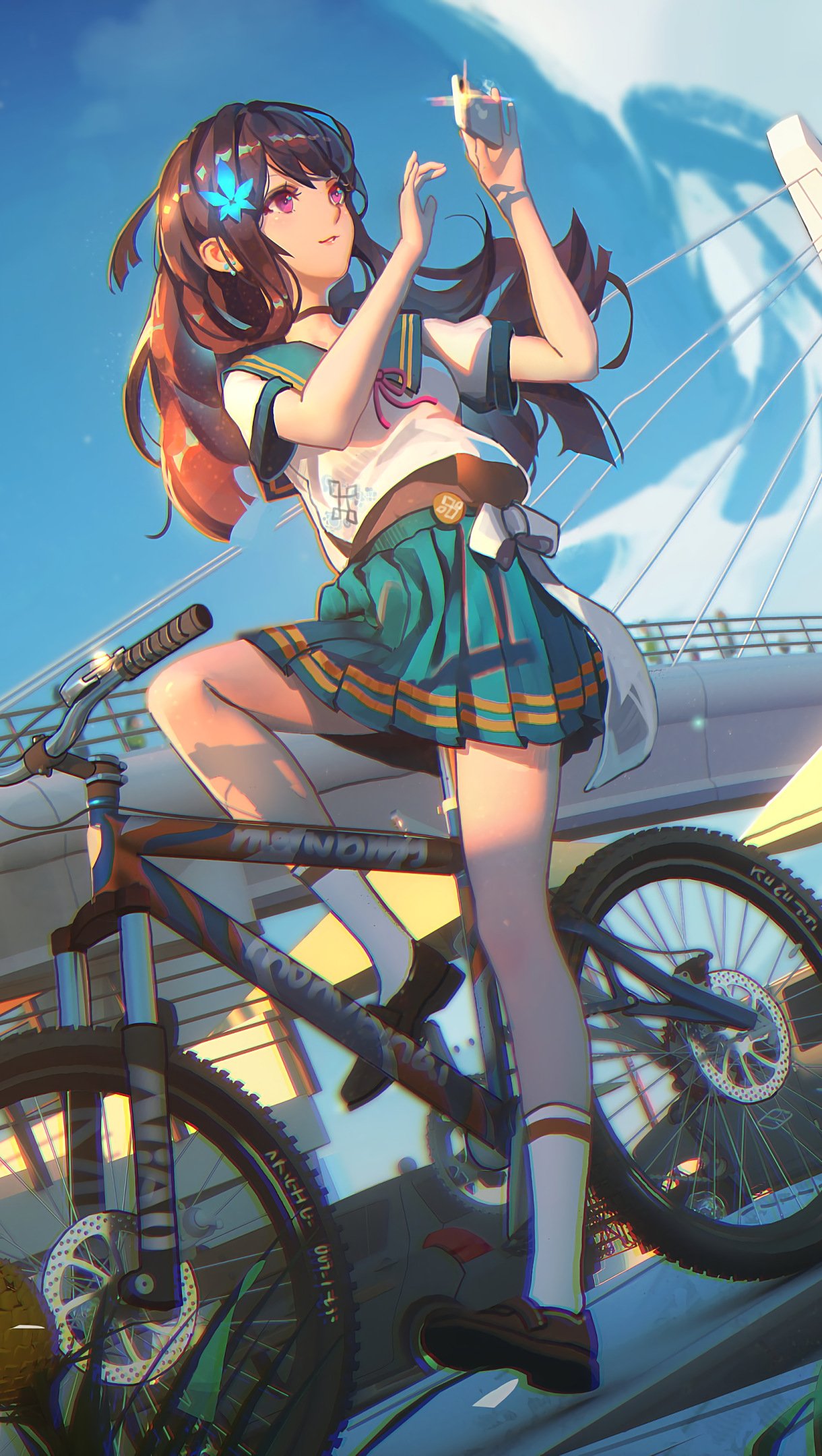 Anime student girl on a bicycle Wallpaper 4k Ultra HD ID:3722
