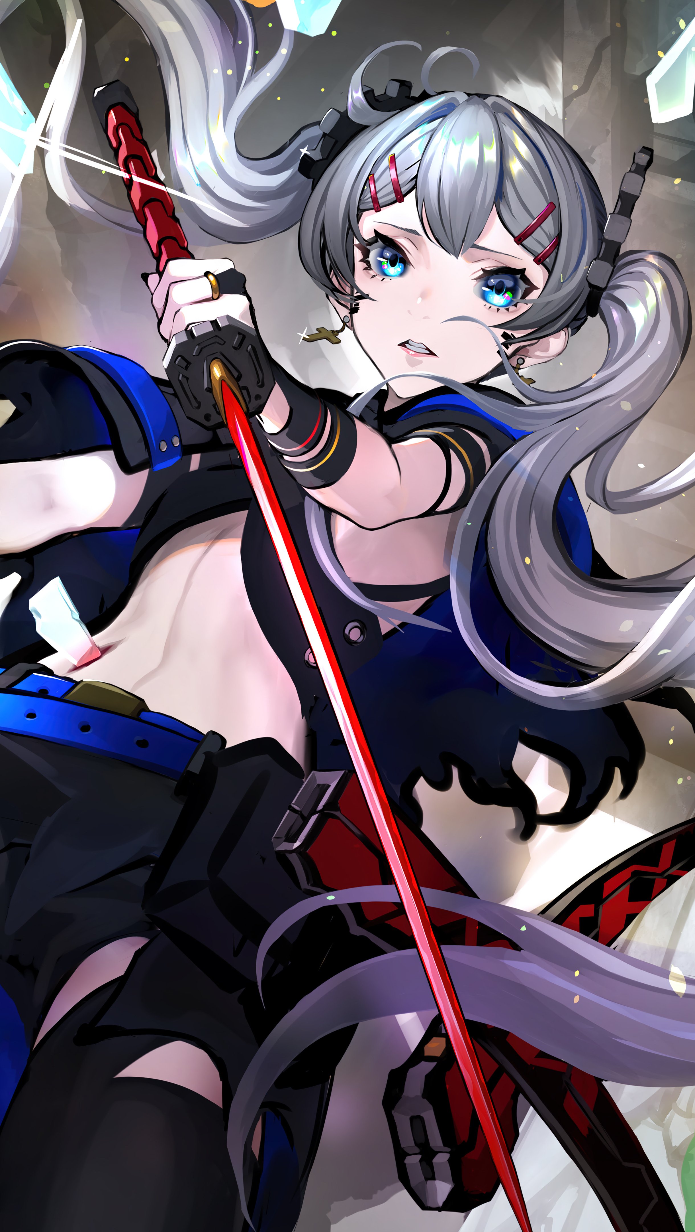 Fondos de pantalla Anime girl cyborg katana y espada Vertical