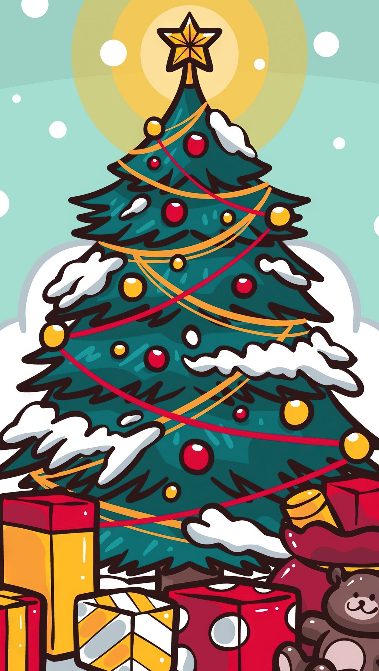 Wallpaper Christmas tree with gifts Vertical