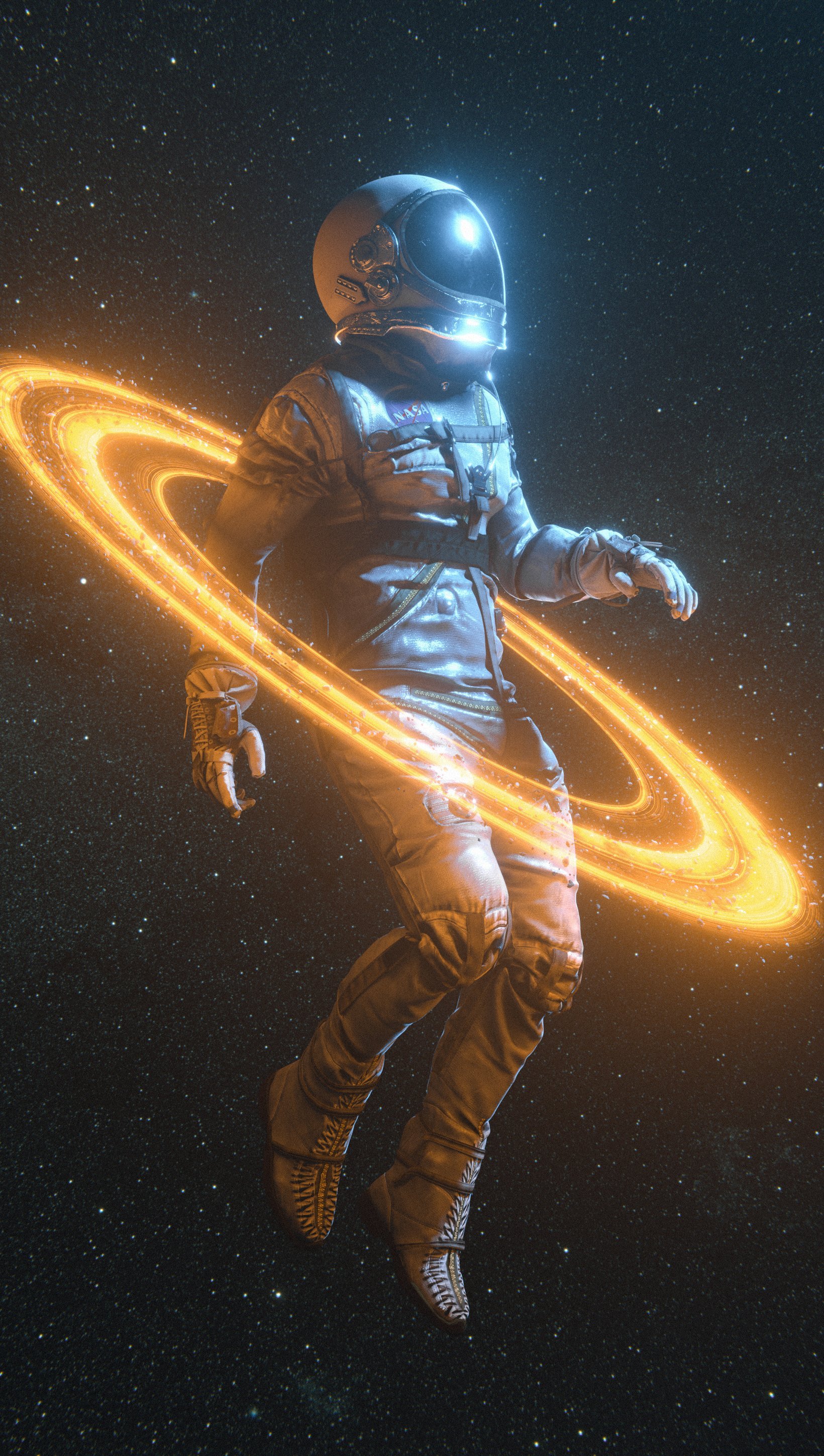 Astronaut surrounded by rings Wallpaper
