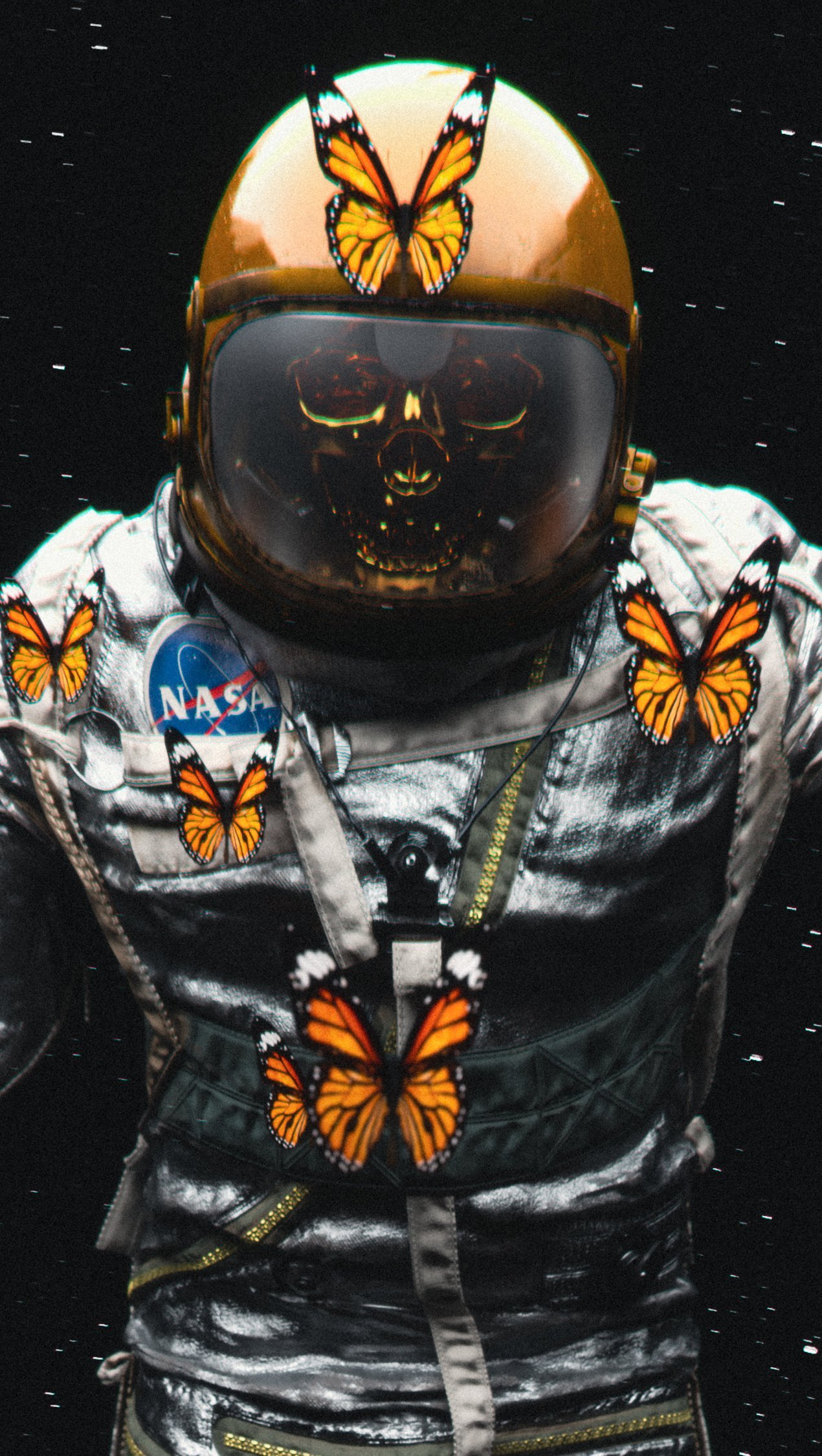 Fondos de pantalla Astronauta con mariposas Vertical