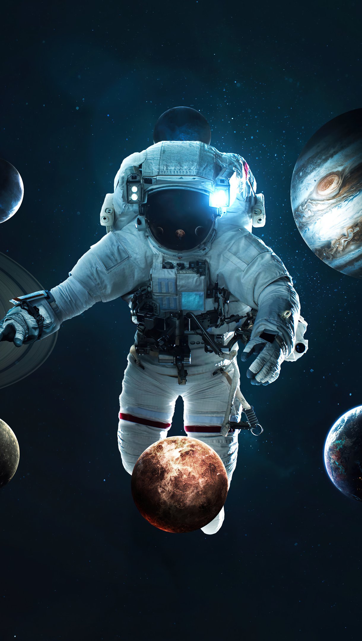 Wallpaper Astronaut with solar system Vertical